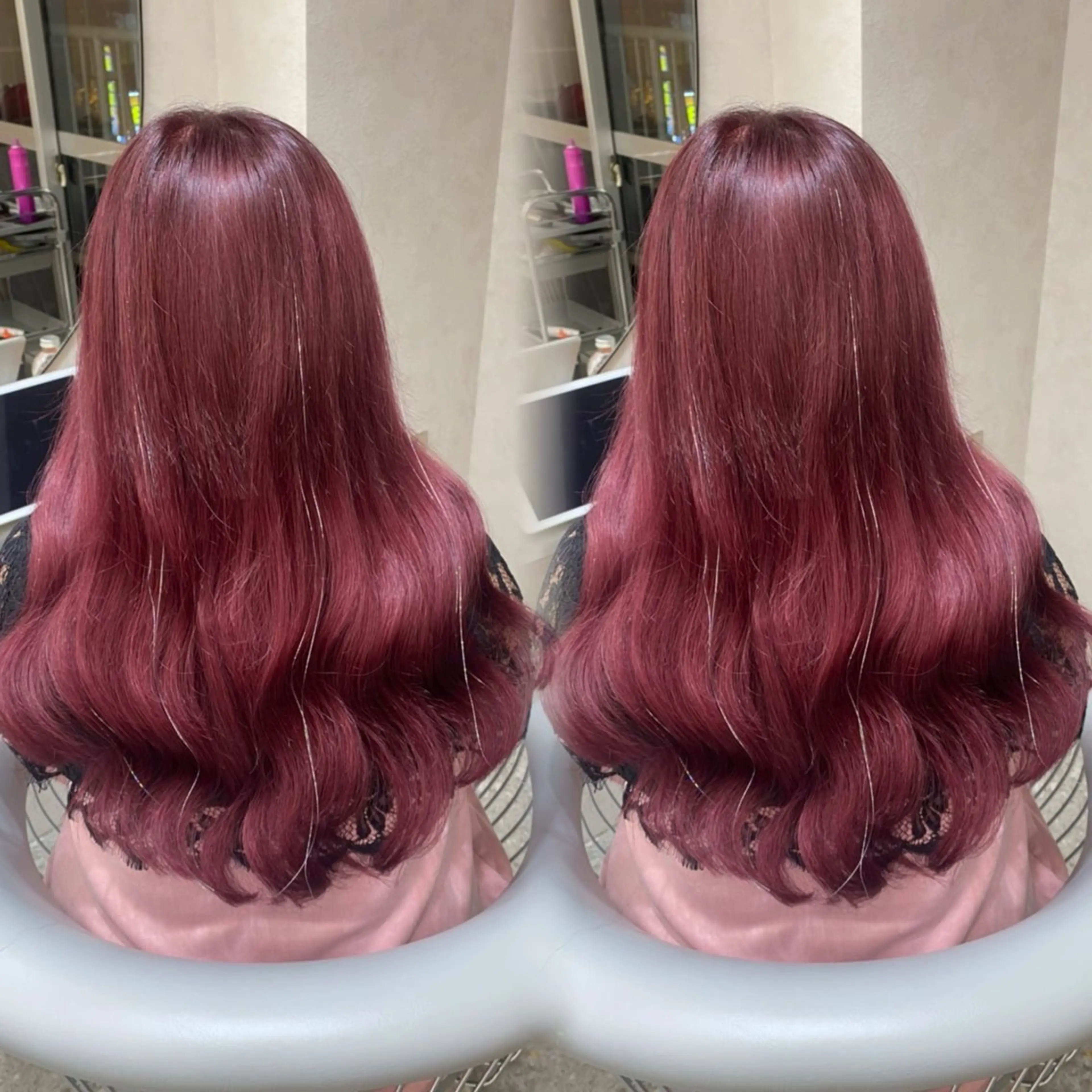 ロング カラー ブリーチ ラベンダーカラー ラベンダーピンク ピンクカラー 新宿/韓国ヘア 中明度カラー/かやのヘアスタイル