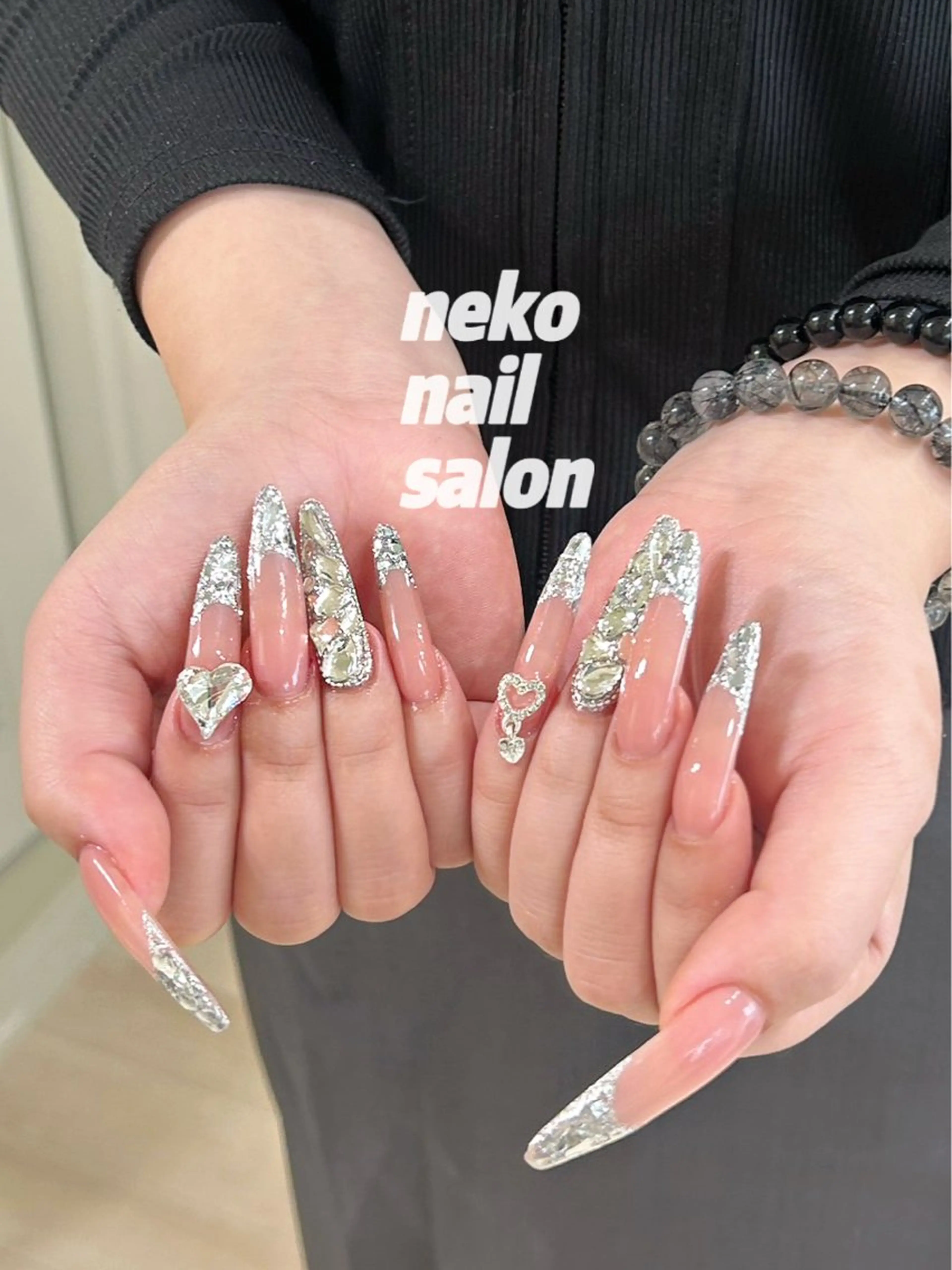 ネイル フレンチネイル ガラスフレンチ ロングネイル スーパーロングネイル ハンドネイル neko nailのネイルデザイン