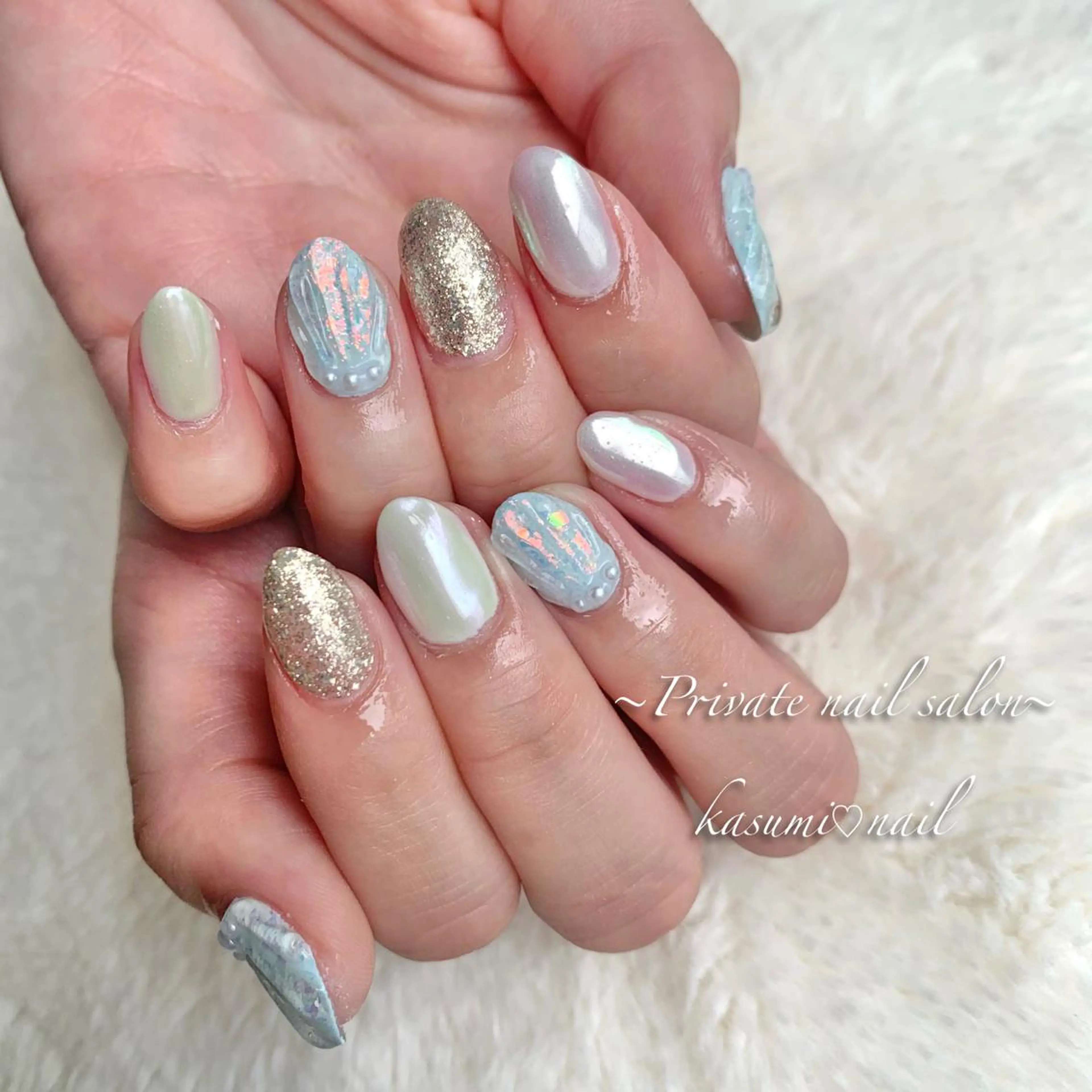 ネイル アートネイル ラメ(グリッター) マグネットネイル ミラーネイル 持ち込み KASUMI♡ Nailのネイルデザイン