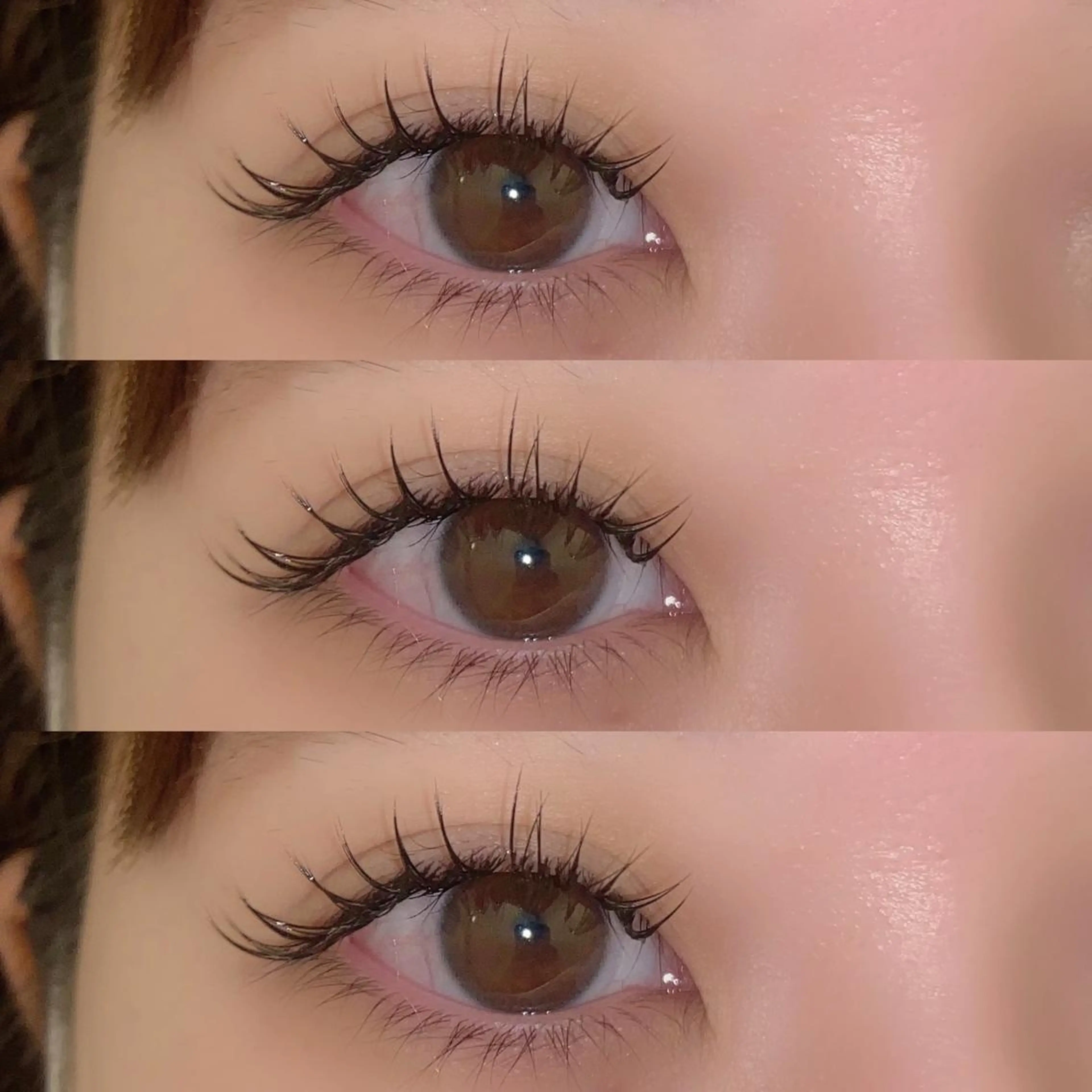 マツエク・マツパ 束感まつ毛 フラットラッシュ 韓国風マツエク パリジェンヌラッシュリフト ボリュームラッシュ 肌に馴染むハイトーン /ミルクティーカラーのヘアスタイル