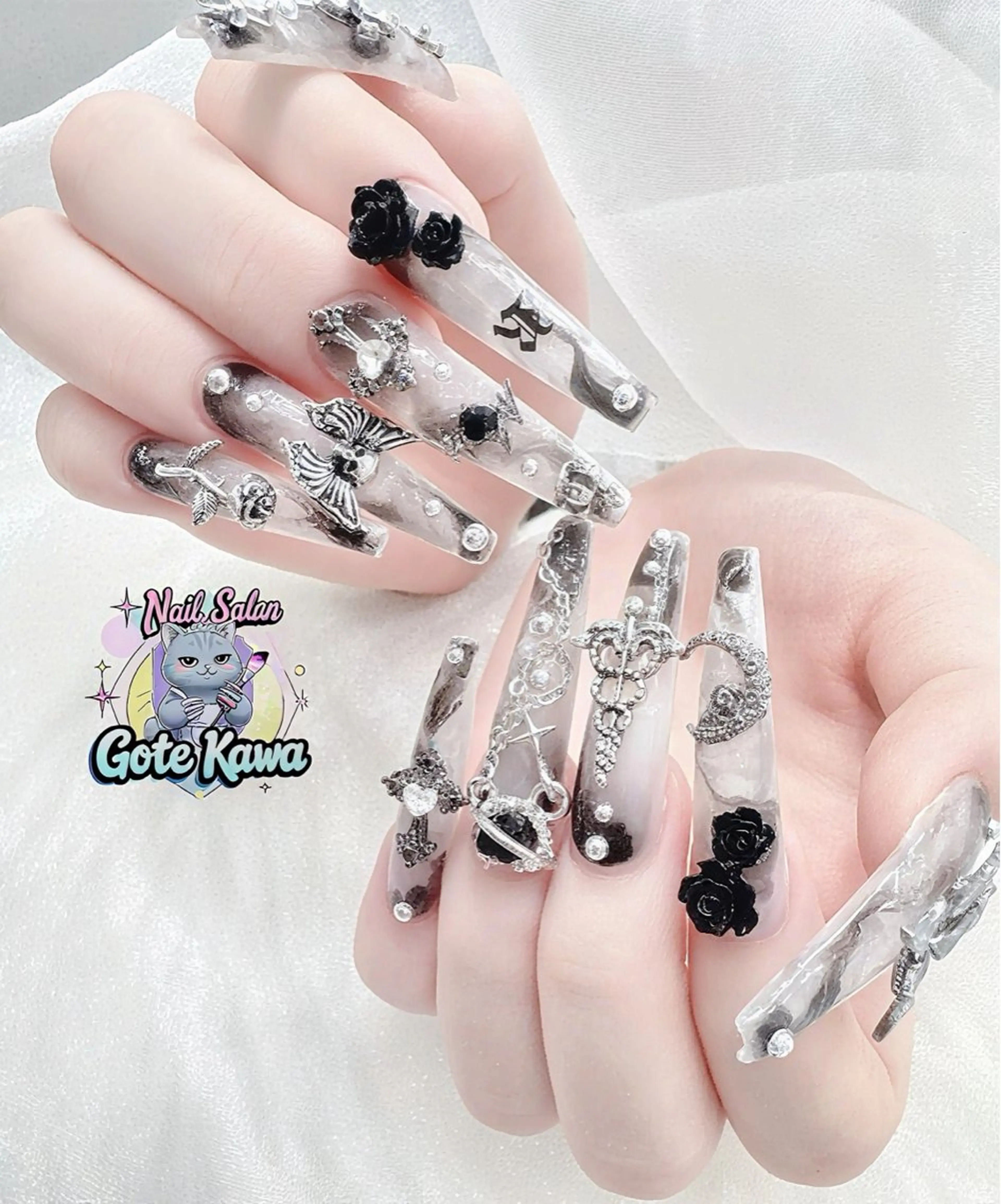 ネイル アートネイル 長さ出し キラキラネイル ピンク リボン ハンドネイル ハンドケア Gote Kawa nail salonのネイルデザイン