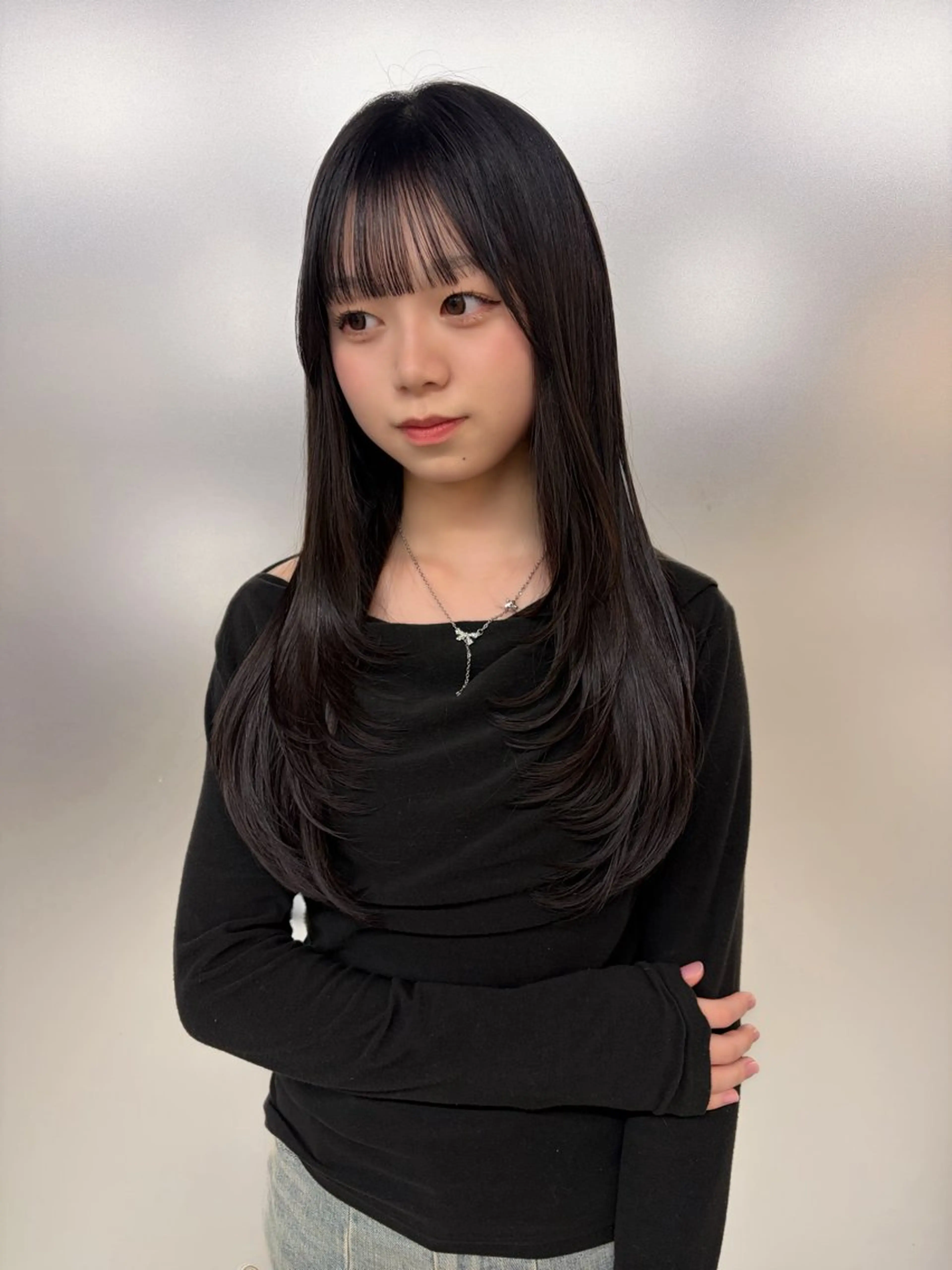 ロング カラー 透明感カラー 顔周りカット 韓国風ヘア シースルーバング 小顔カット カット ヘアカラー saya🍀/透明感 カラー/ヘアセットのヘアスタイル