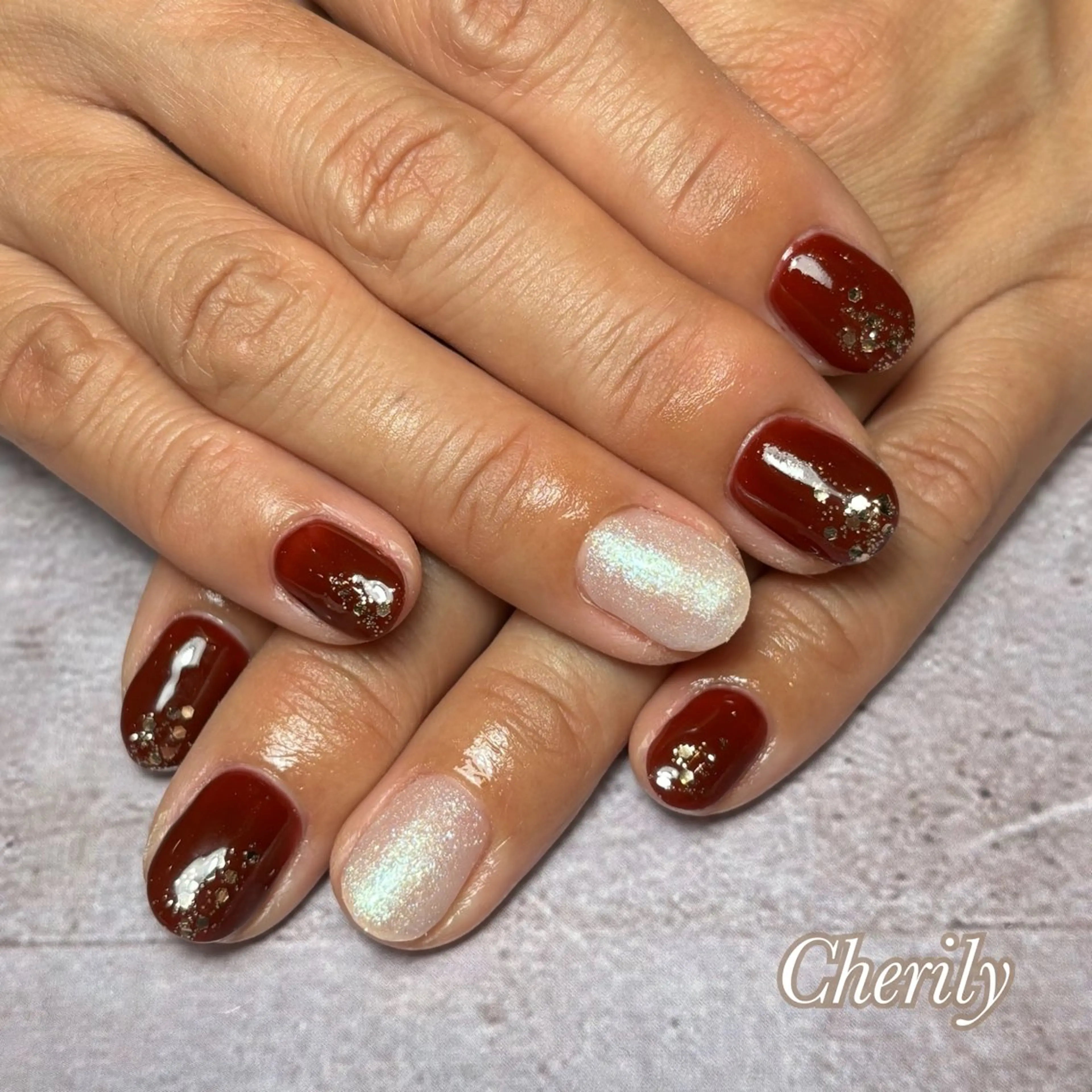 ネイル ボルドー ハンドネイル CHERILY SAKURAのネイルデザイン