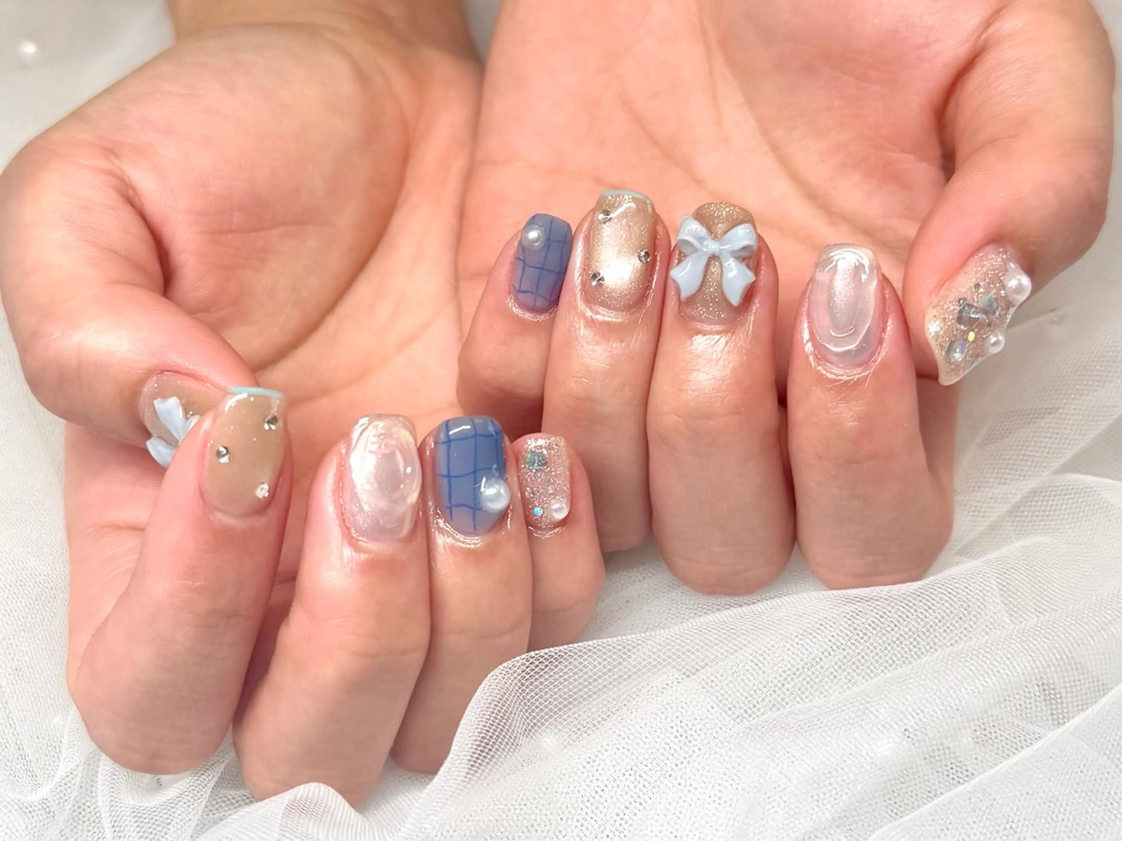 ネイル リボン ハンドネイル HazeGrass NAILのネイルデザイン