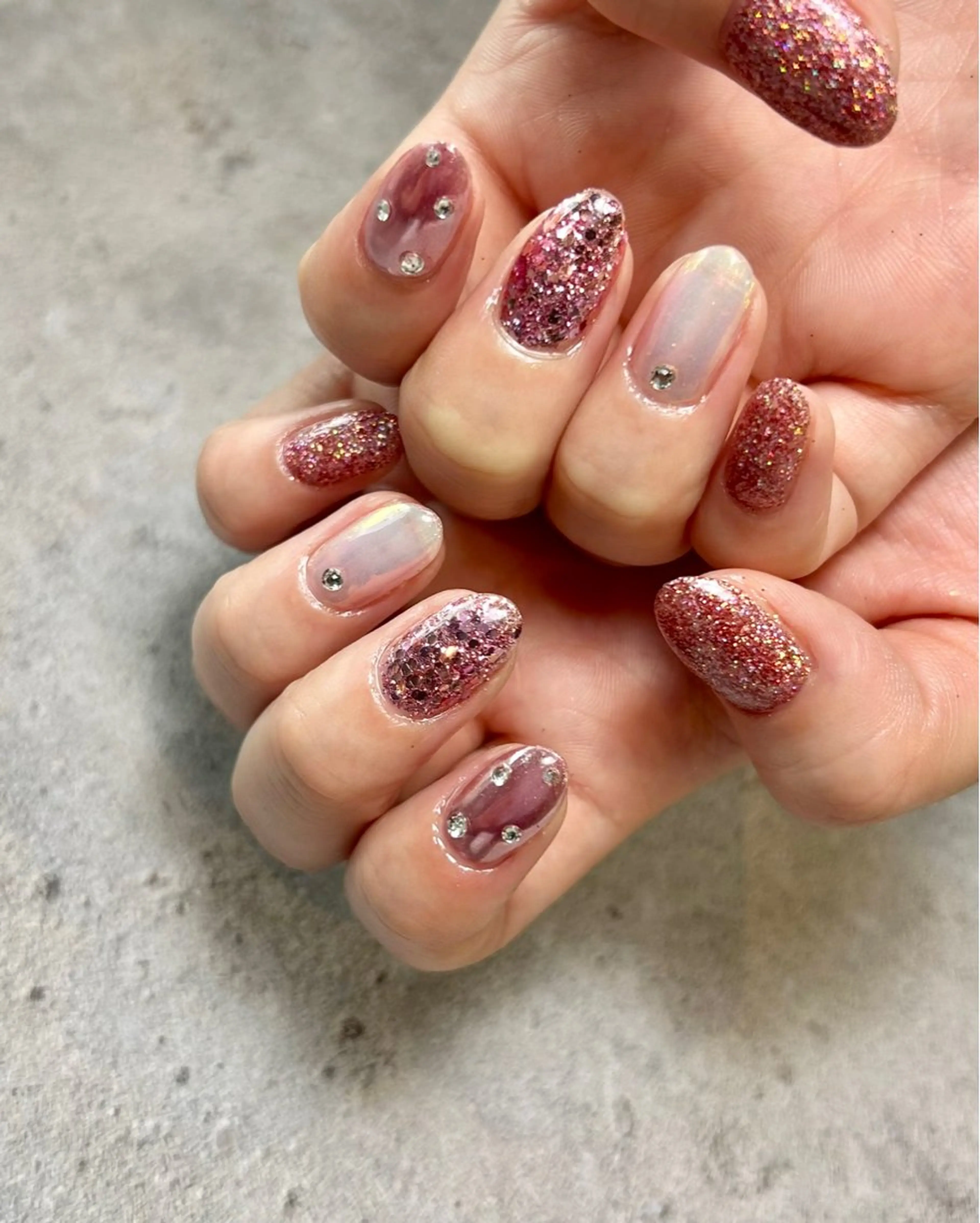 ネイル キラキラネイル ピンク ハンドネイル Reflection marikoのネイルデザイン