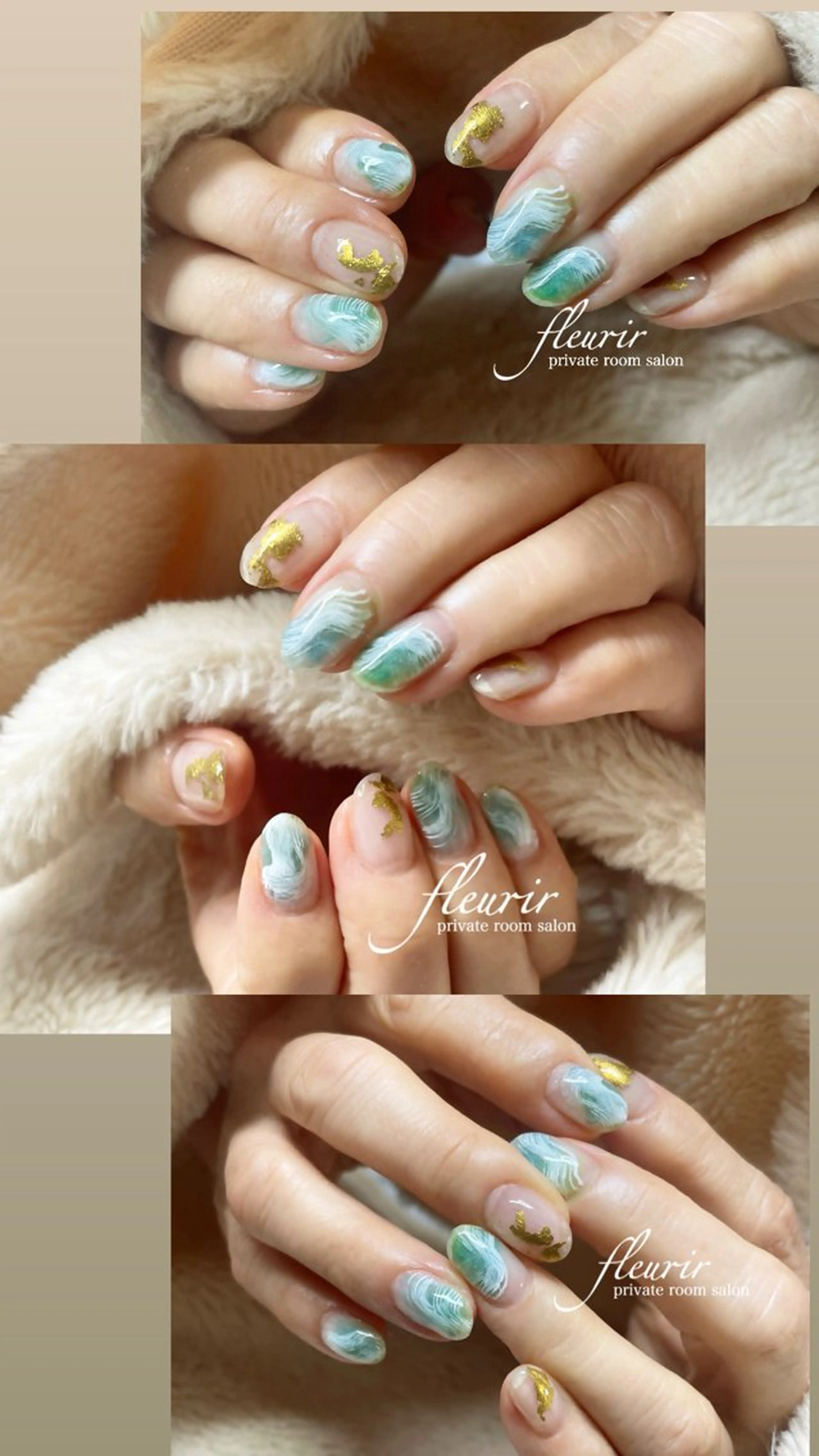 ネイル グリーン ニュアンスネイル ハンドネイル フルリール 【プライベートサロンのネイルデザイン