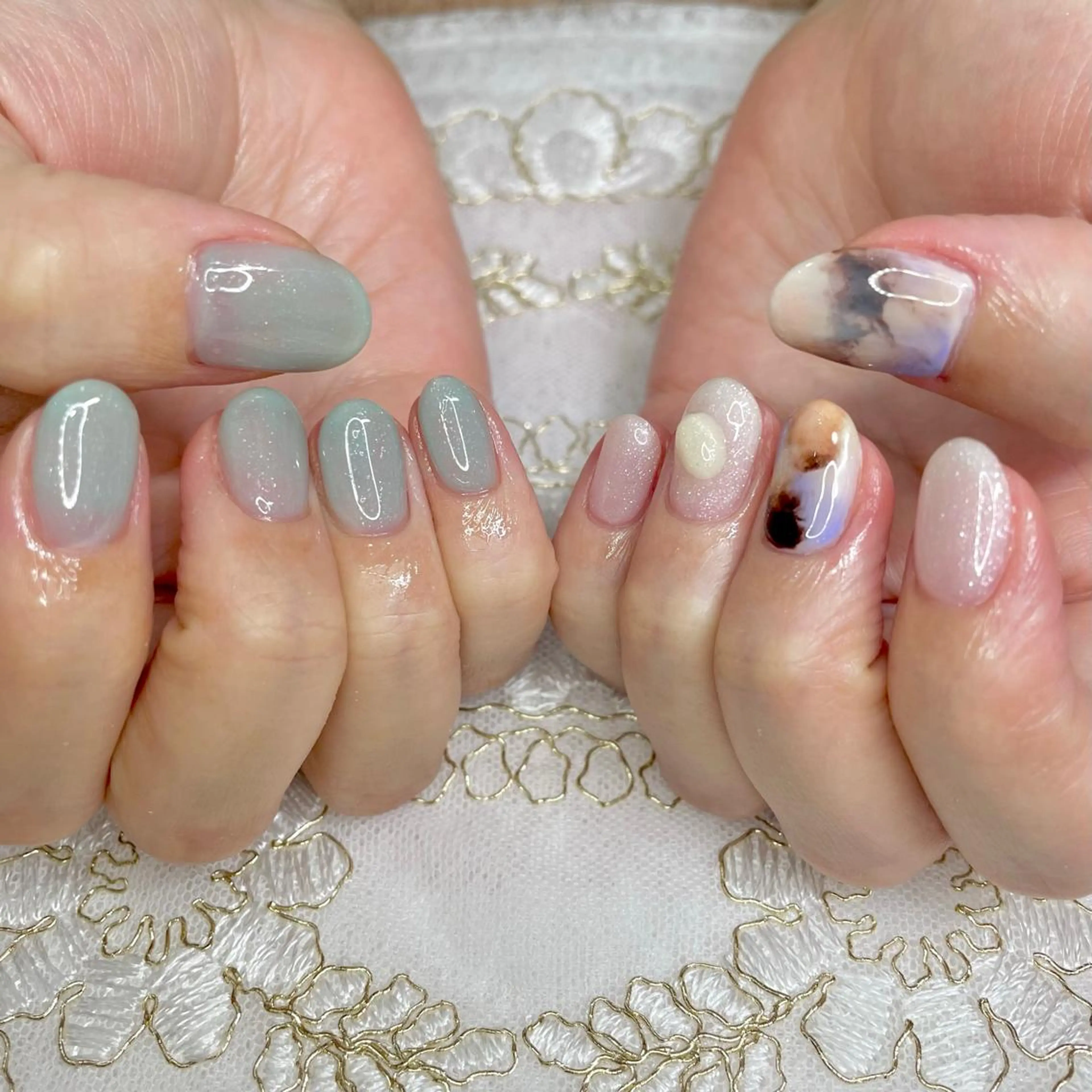 ネイル アートネイル オーロラネイル ジェルネイル 氷ネイル・うるうるネイル 韓国ネイル J terrace Nailのネイルデザイン