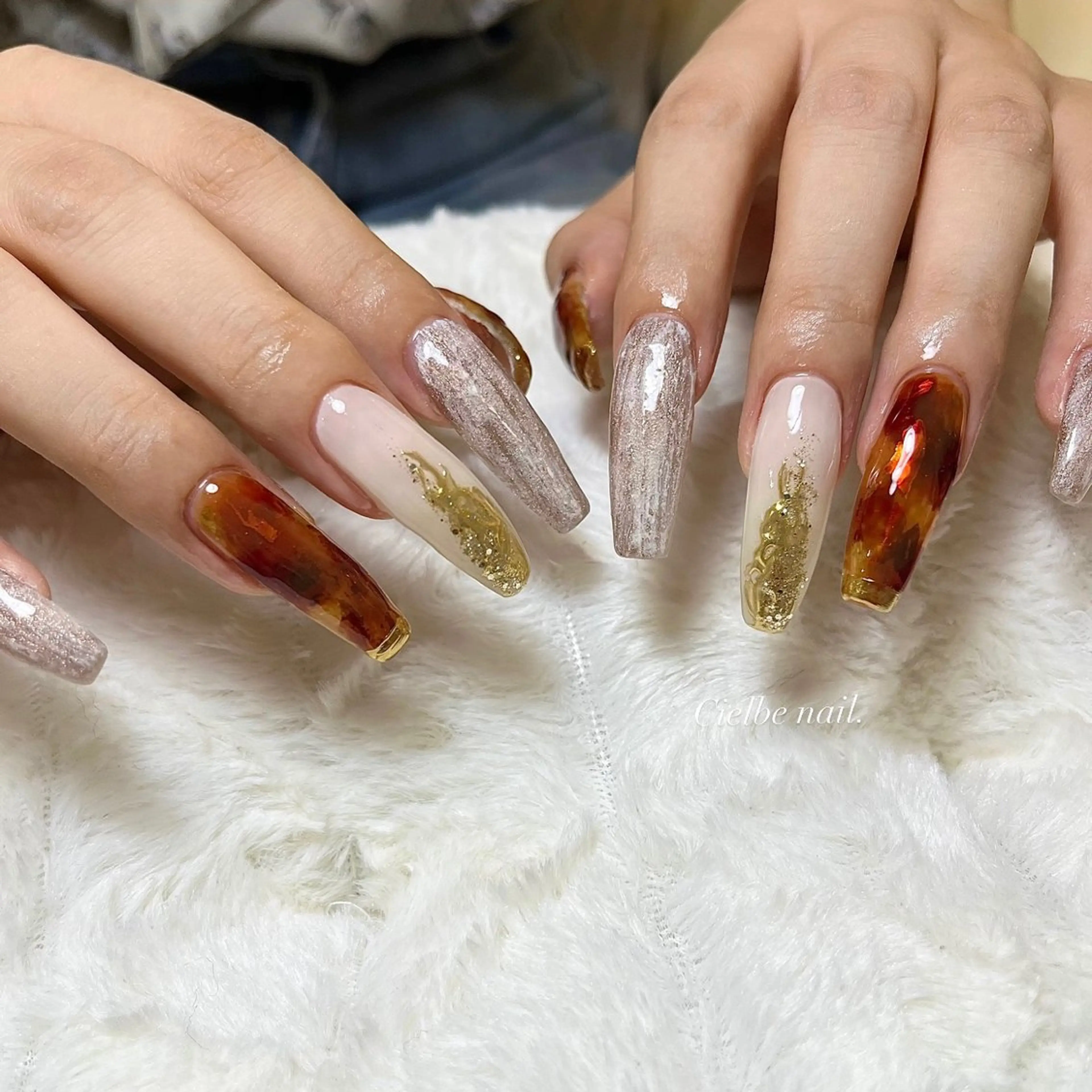 ネイル べっ甲ネイル ハンドネイル cielbe nailのネイルデザイン