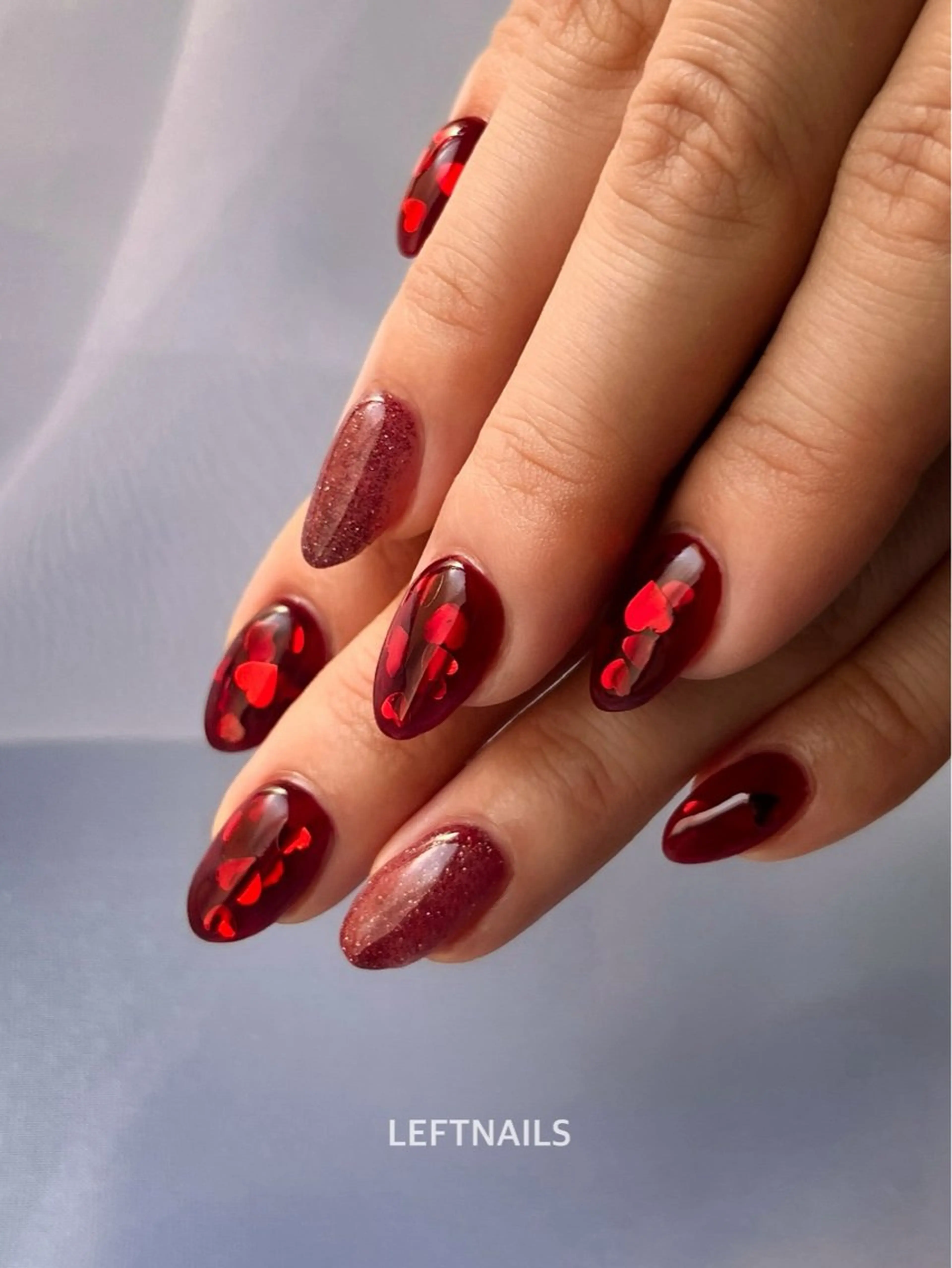 ネイル ハート バレンタイン ハンドネイル LEFTNAILS フィルインニュアンスのネイルデザイン