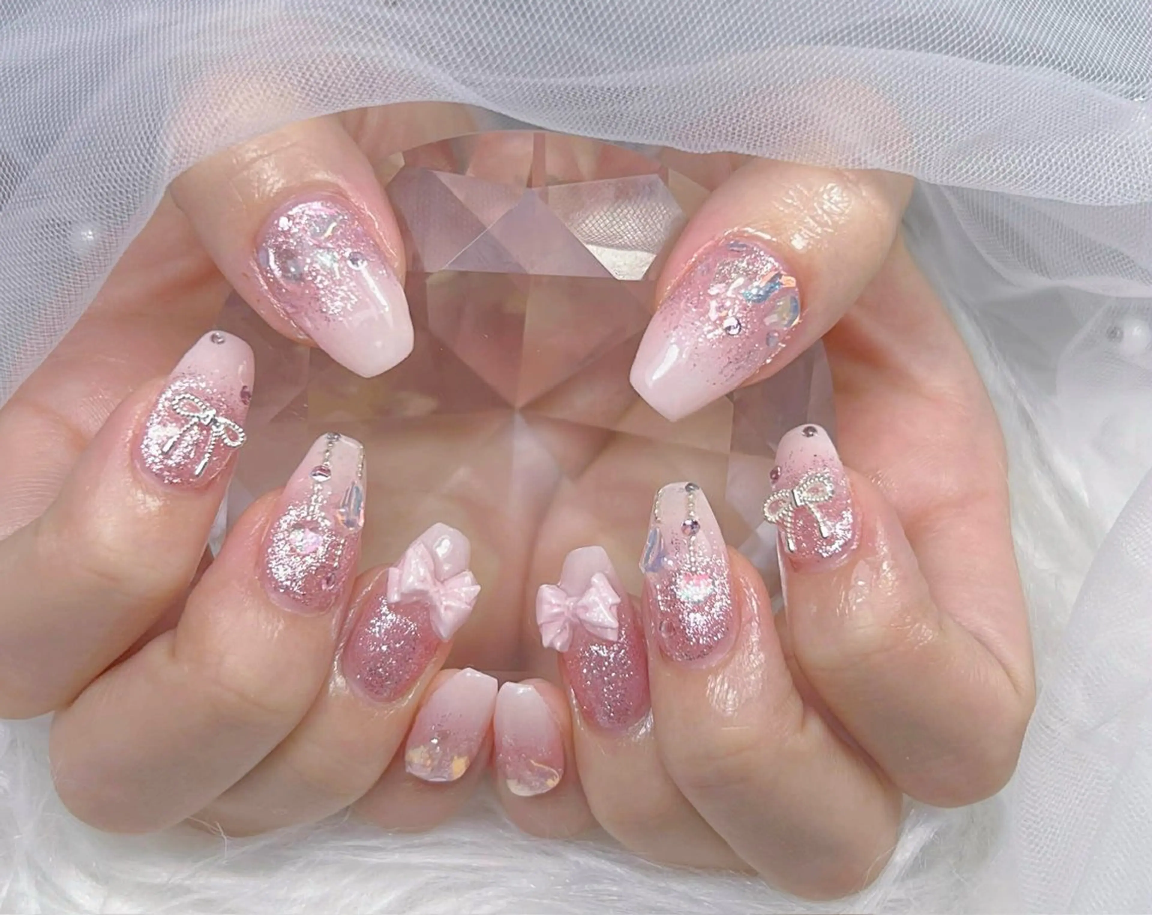 ネイル アートネイル オーロラネイル チークネイル 長さ出し フットネイル Miya _nailのネイルデザイン