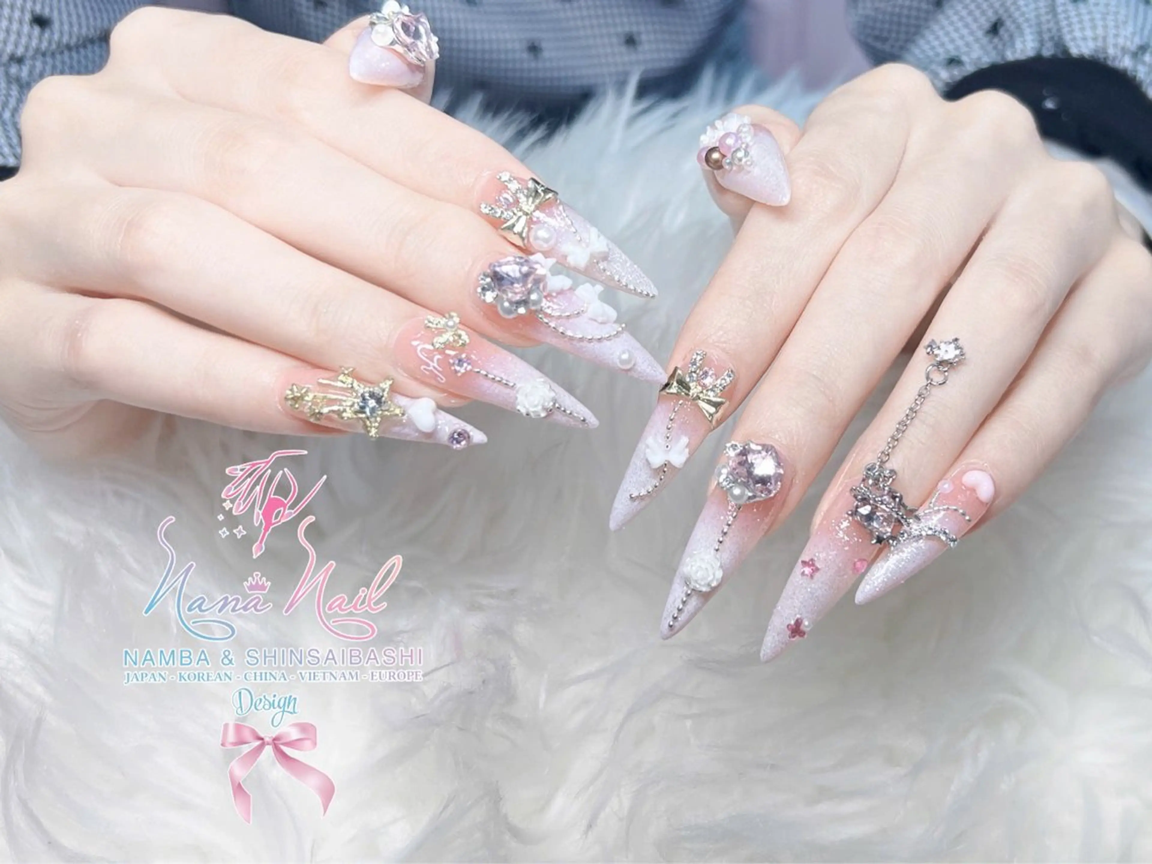 ネイル アートネイル フットネイル 韓国ネイル ロングネイル 持ち込み Linanail Nambaのネイルデザイン