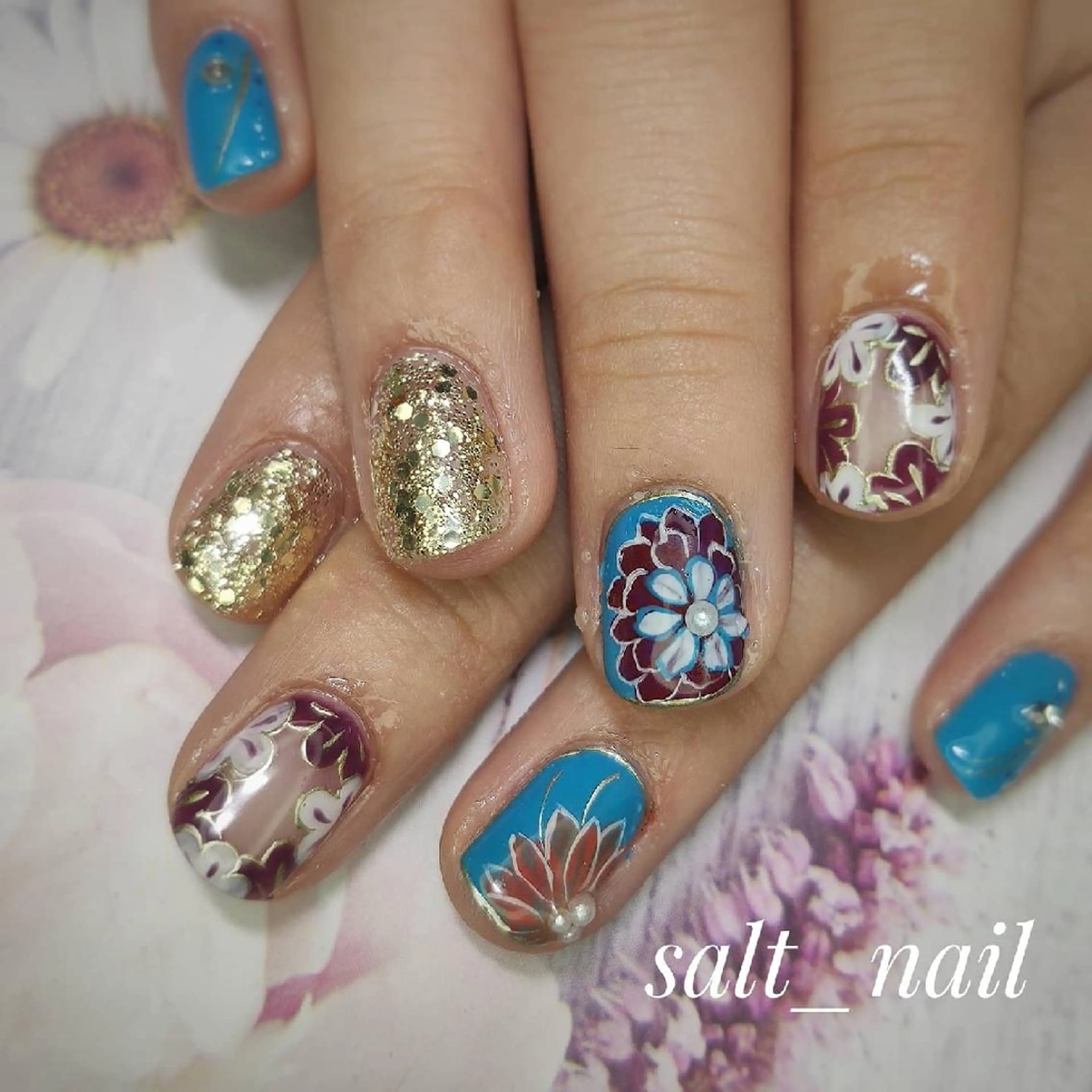 ネイル アートネイル 成人式 個人サロン saltnailのネイルデザイン