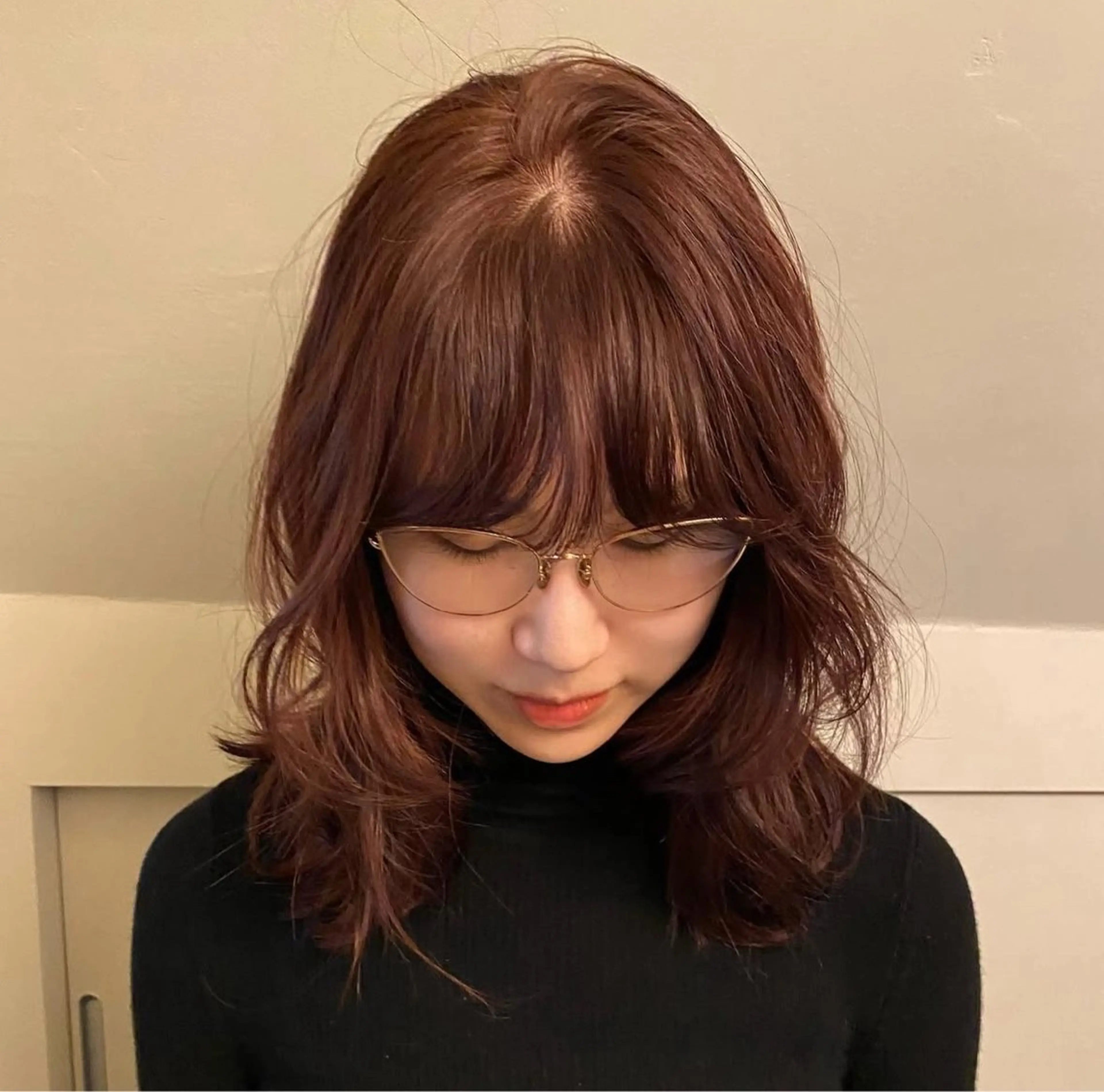 ミディアム カラー オレンジ カット ヘアカラー トリートメント 森田遥奈/透明感カラ ー/似合わせカットのヘアスタイル