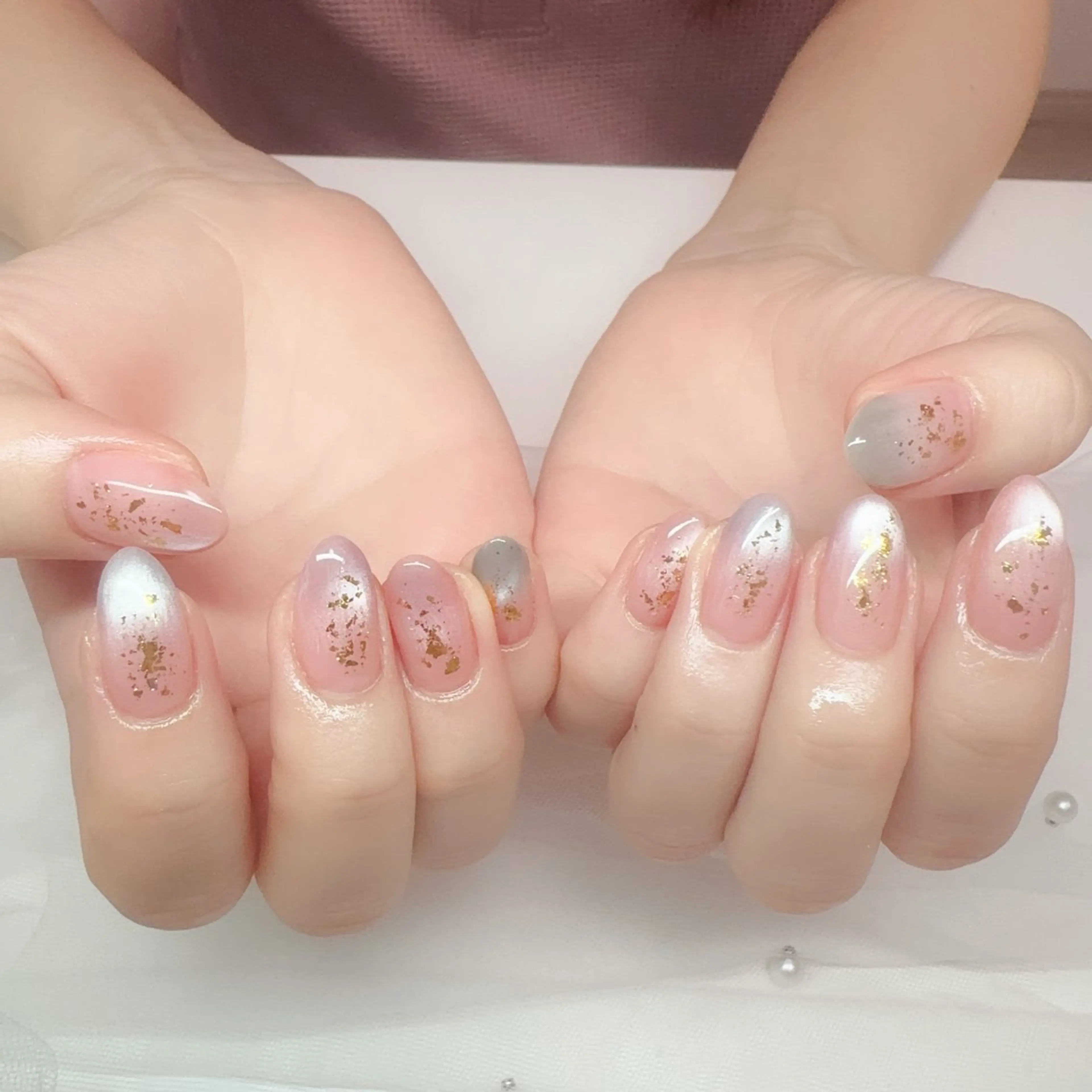 ネイル オーロラネイル チークネイル 桜ネイル 長さ出し ジェルネイル ハンドネイル YUYI.nail salonのネイルデザイン