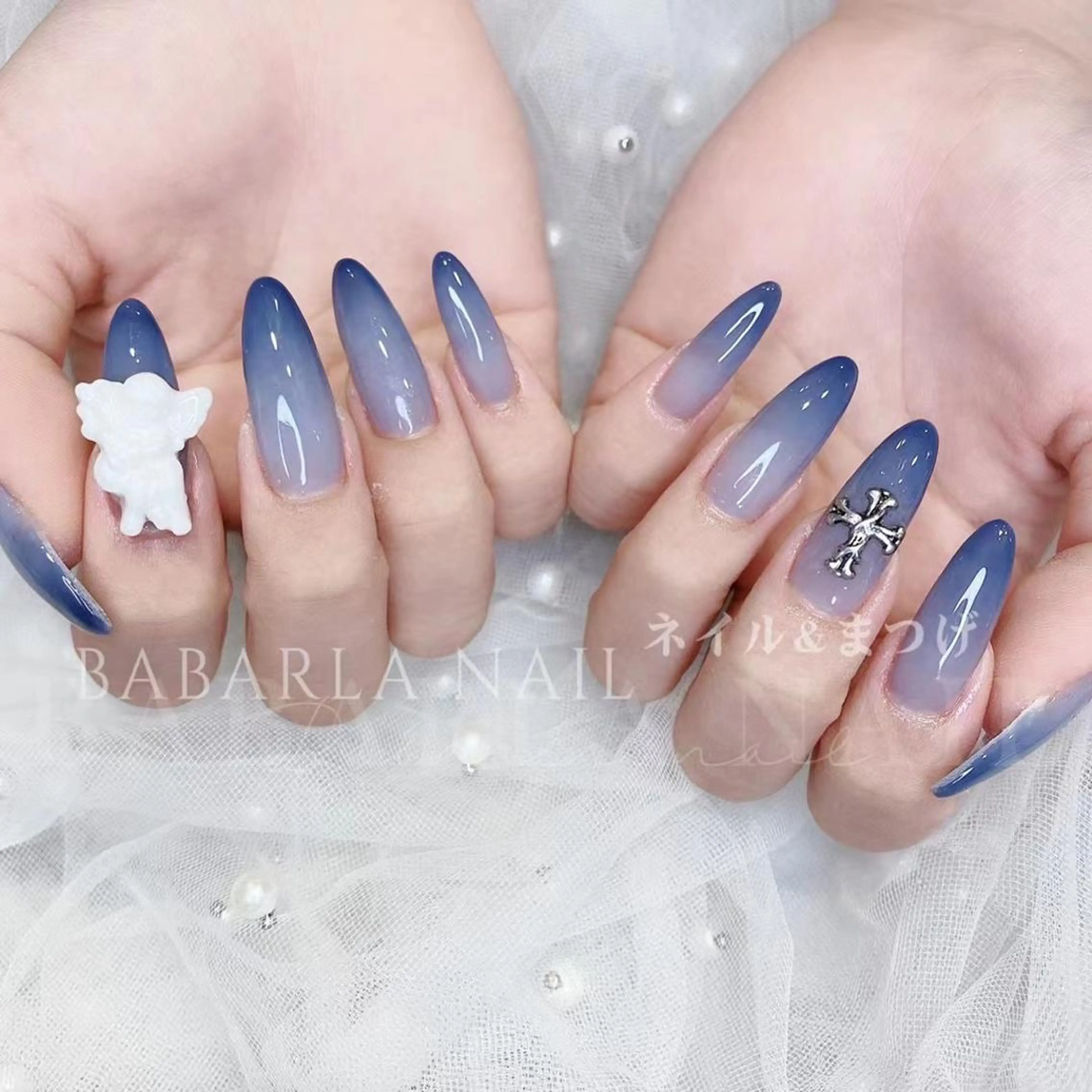 ネイル ブルー シルバー Babarla nailのネイルデザイン
