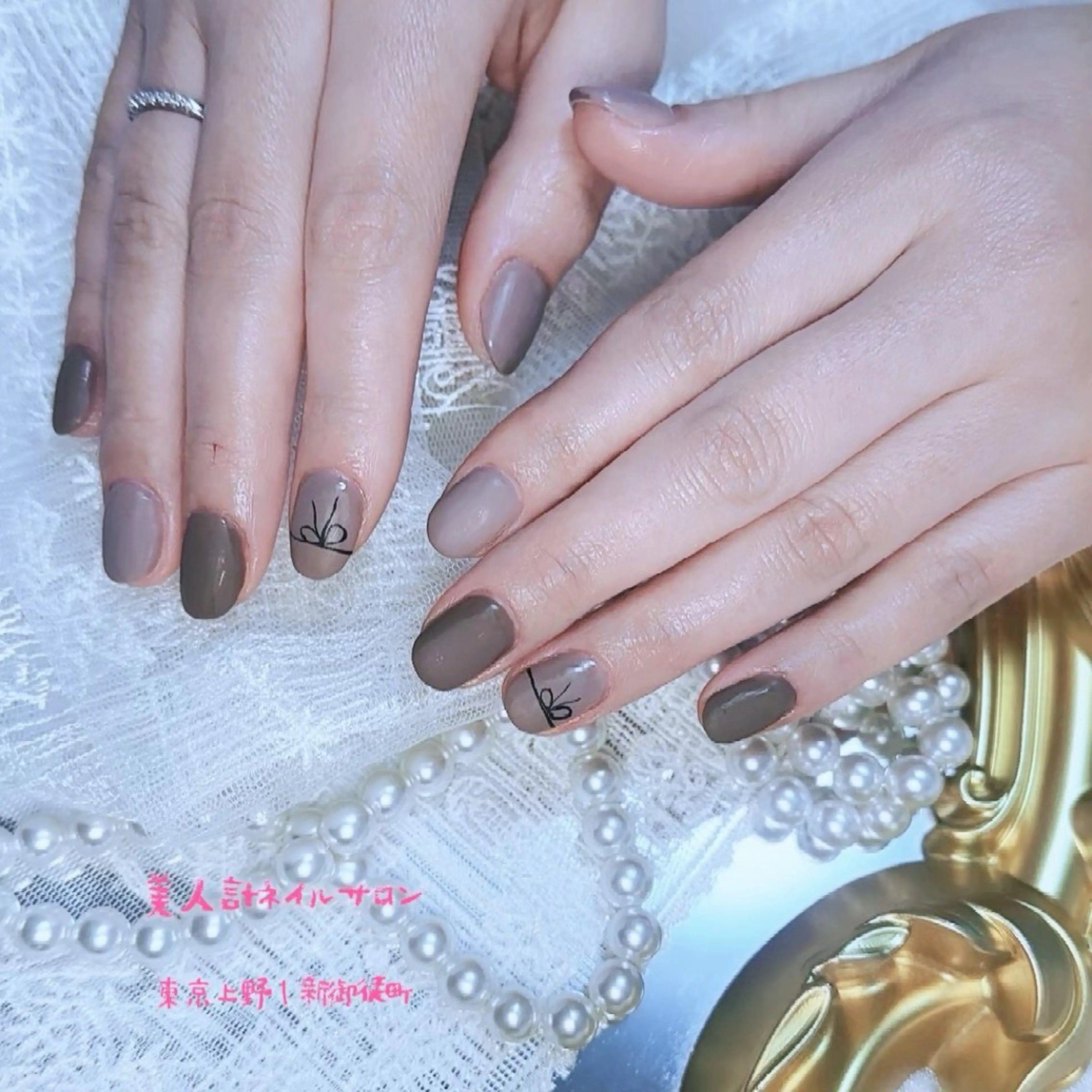 ネイル アートネイル マットネイル リボン ハンドネイル 美人計ネイルサロン所属・中山 美月のネイルデザイン