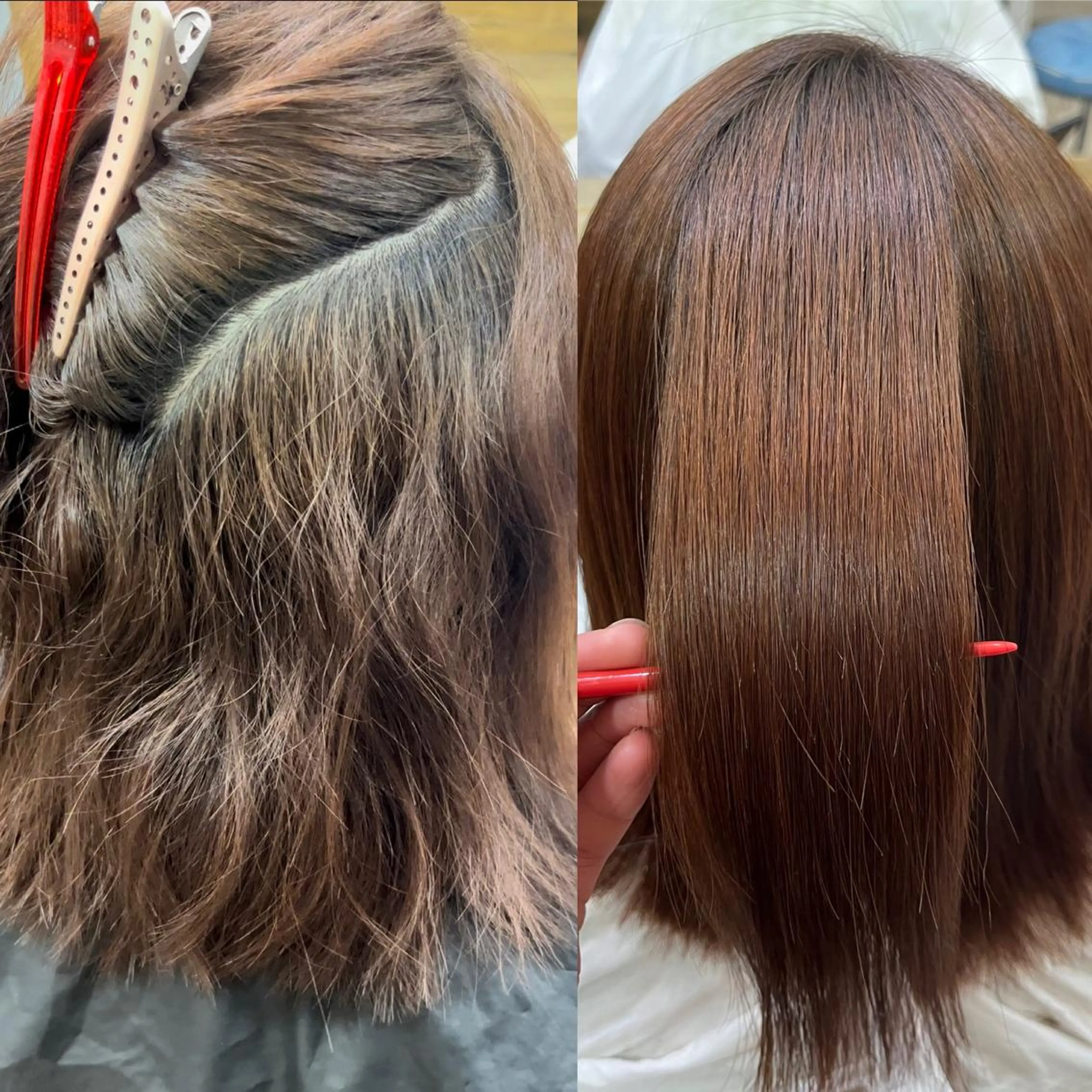 ミディアム ブリーチ縮毛矯正 あすまのヘアスタイル