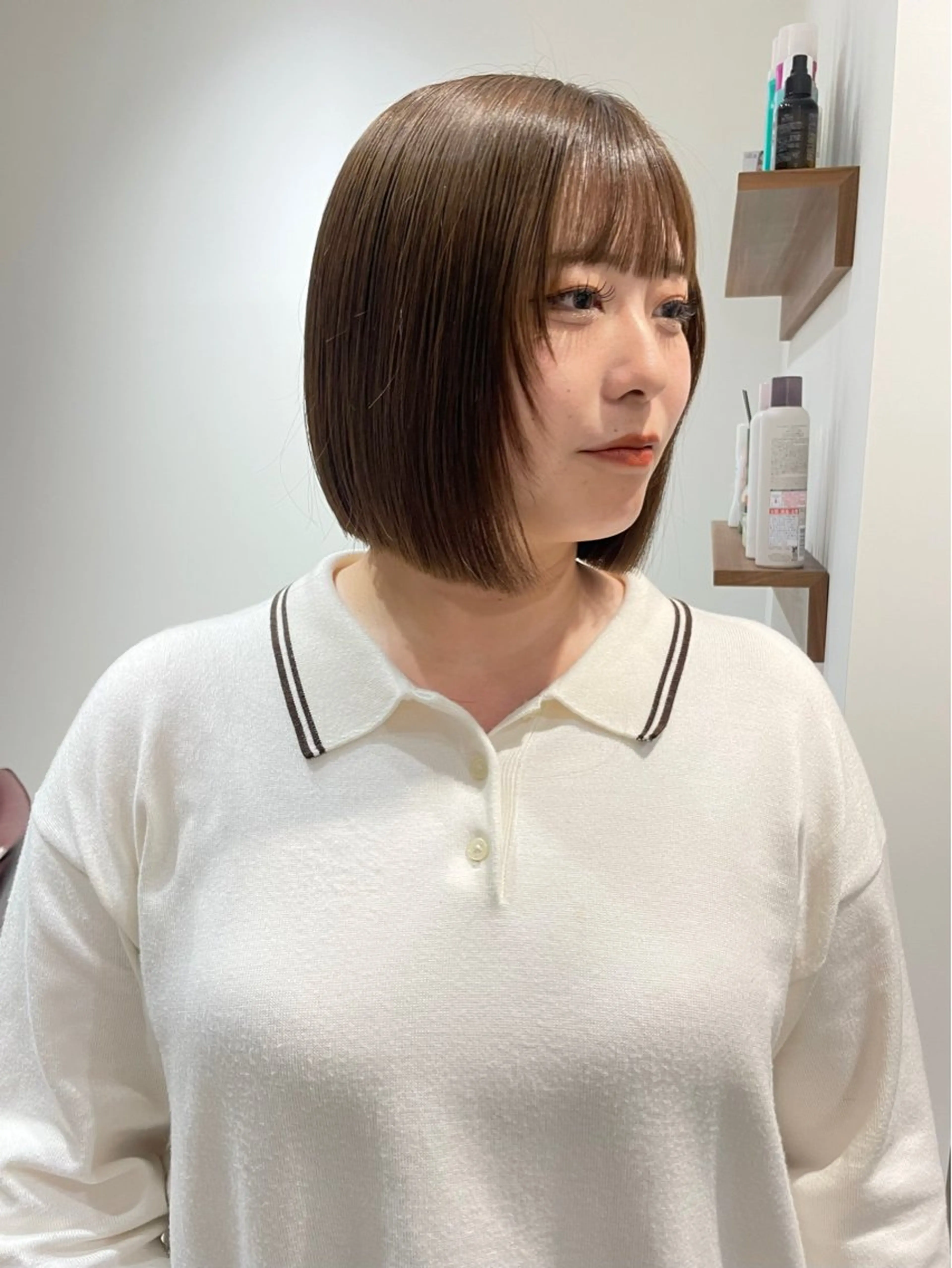 ショート カラー ベージュカラー オリーブベージュ ボブ 石川玲菜/ 髪質改善ボブ/メンズのヘアスタイル