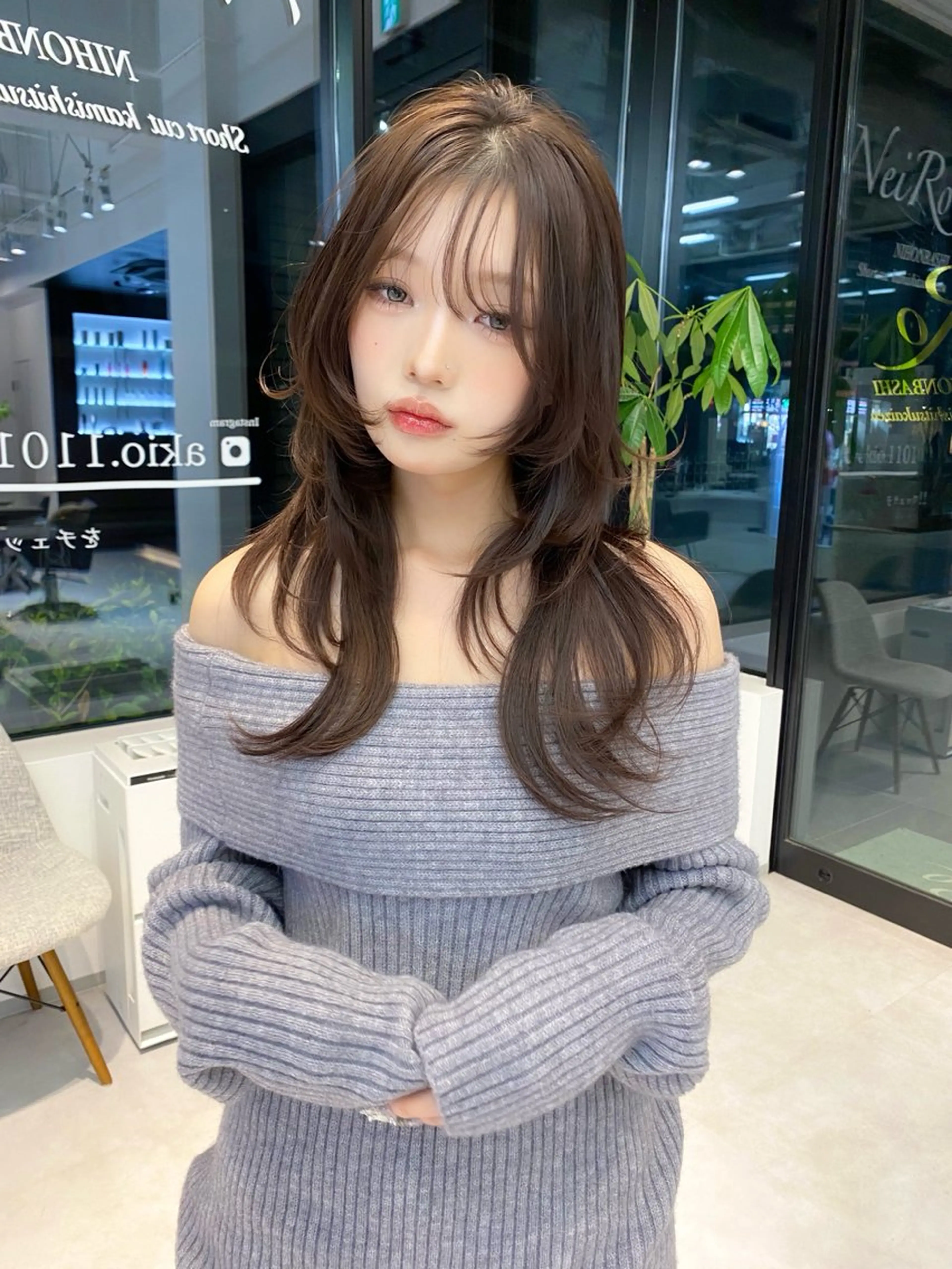 セミロング ワンカールで可愛い レイヤーカット/宮田のヘアスタイル