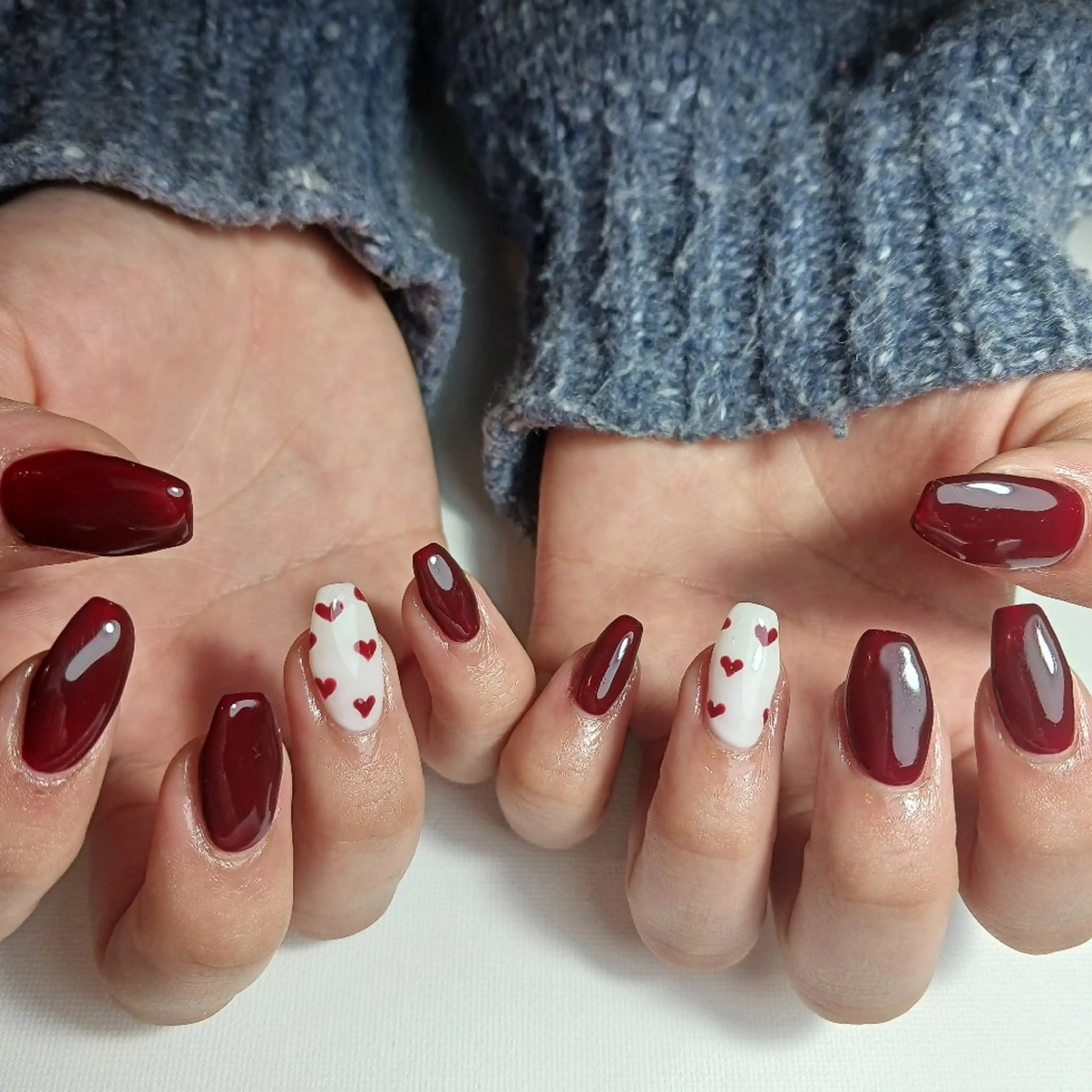 ネイル ボルドー ジェルネイル ハート 持ち込み ショートネイル owlnail /持込みデザイン専門のネイルデザイン