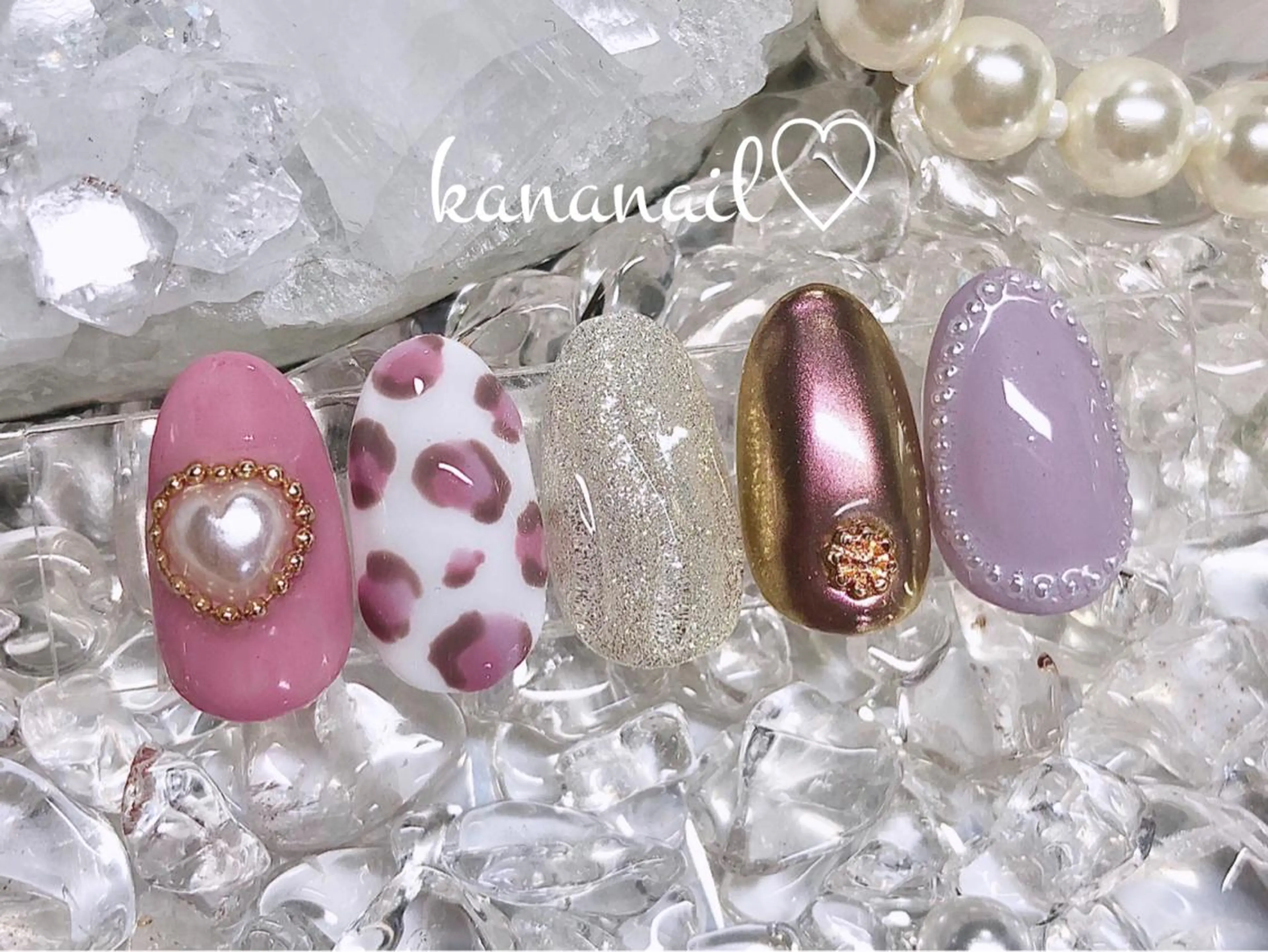 ネイル アニマル柄 ミディアムネイル ピンク kananail ♡のネイルデザイン