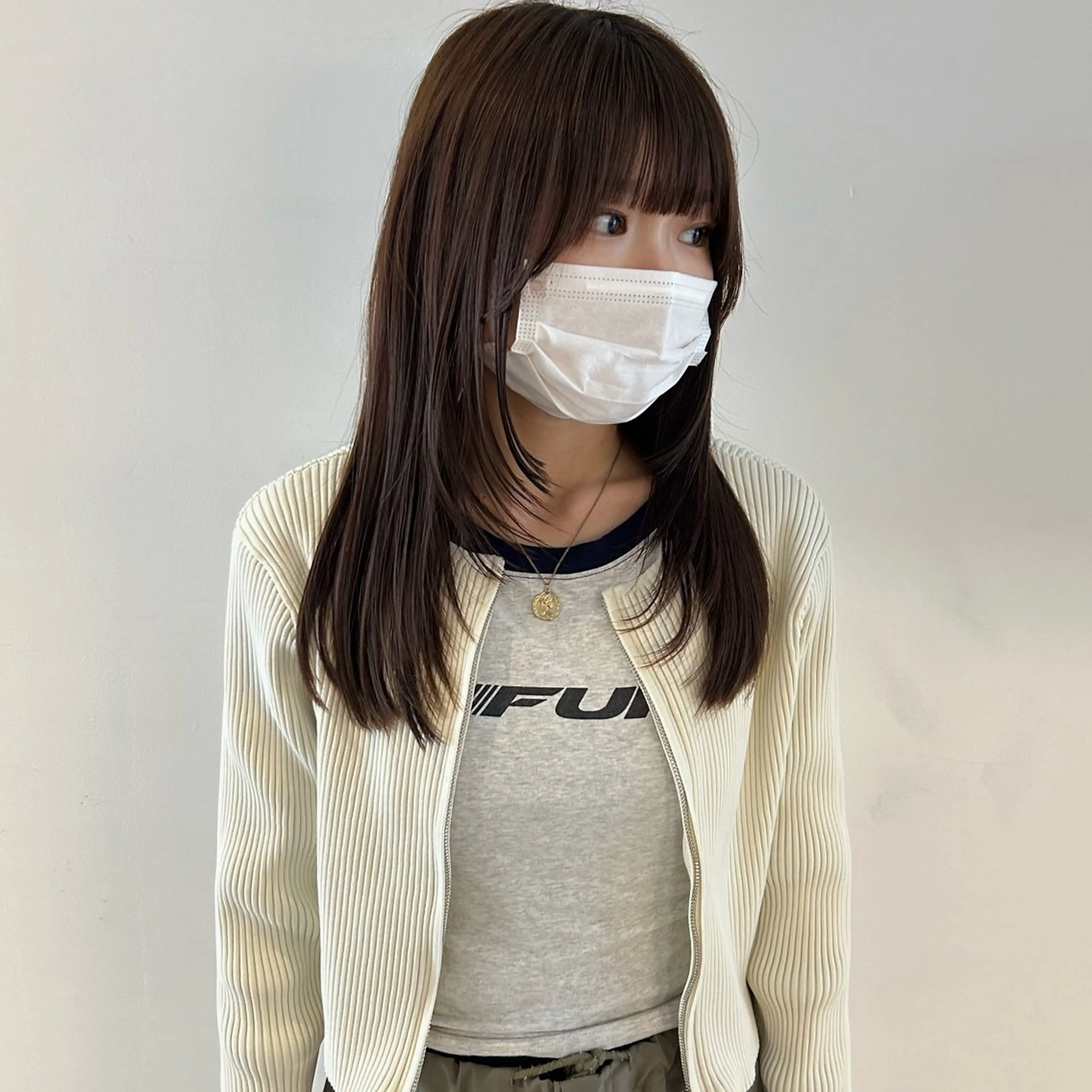 ロング カラー 切りっぱなしボブ ボブ 顔まわりレイヤー 顔周りカット 姫カット nonoka オリーブ/レイヤーのヘアスタイル