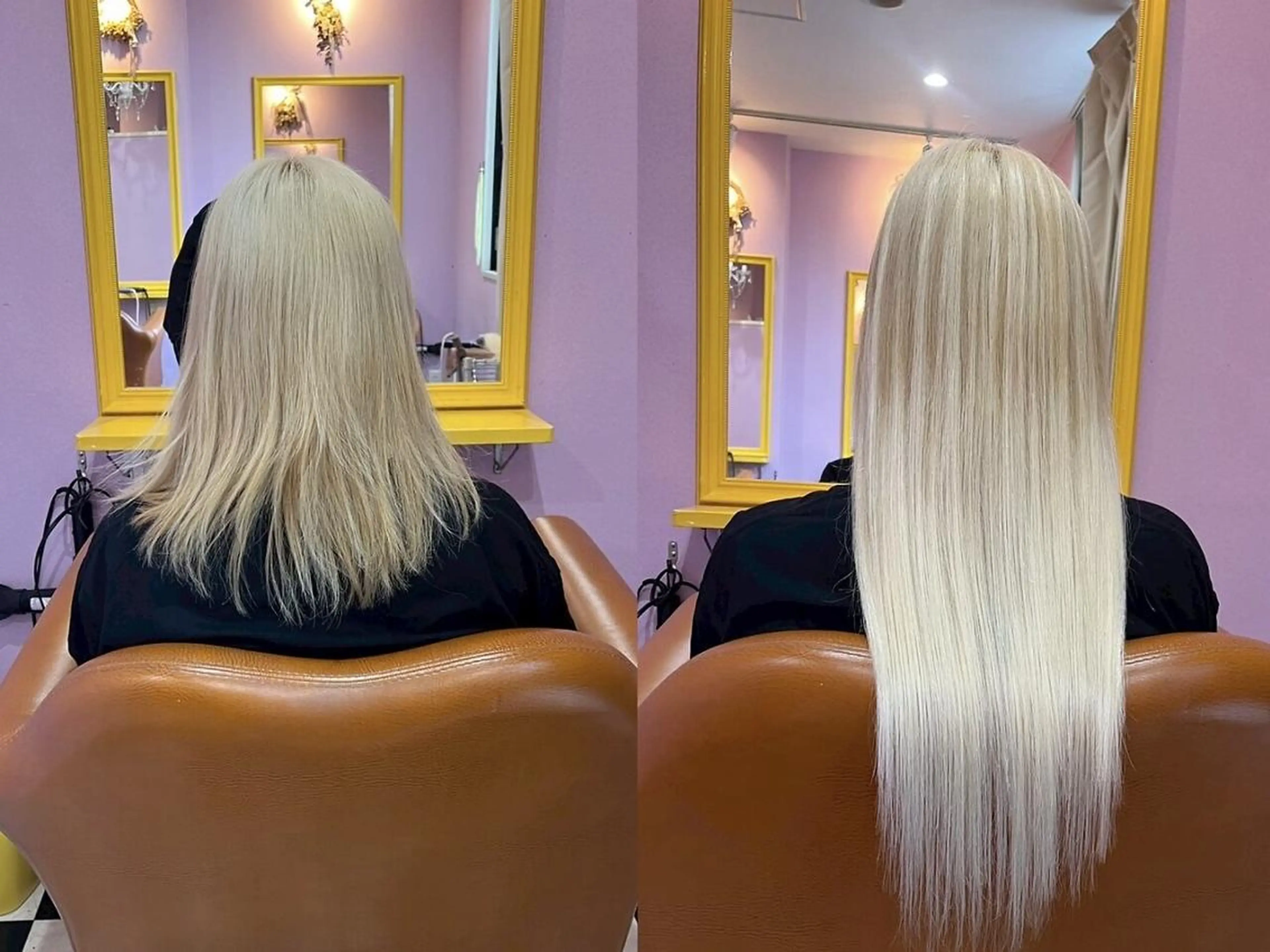 ロング ヘアアレンジ カラー アディクシーカラー バレイヤージュ ブリーチ イルミナカラー パープルカラー チビ編み込みエクステ シールエクステのヘアスタイル