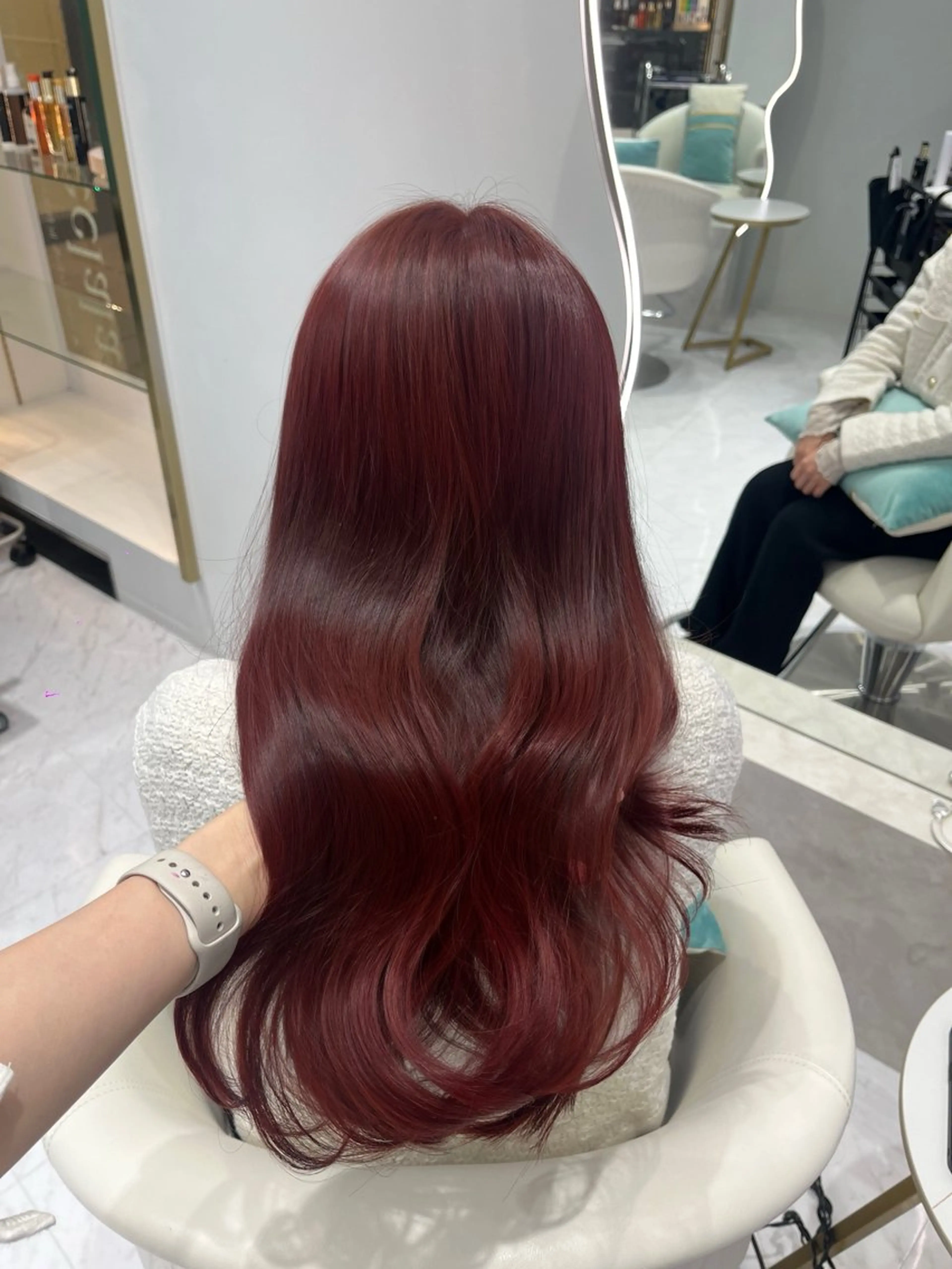 ロング カラー カシス レッドカラー カット ヘアカラー トリートメント 名駅/大人韓国ヘア 艶カラー/Rihoのヘアスタイル