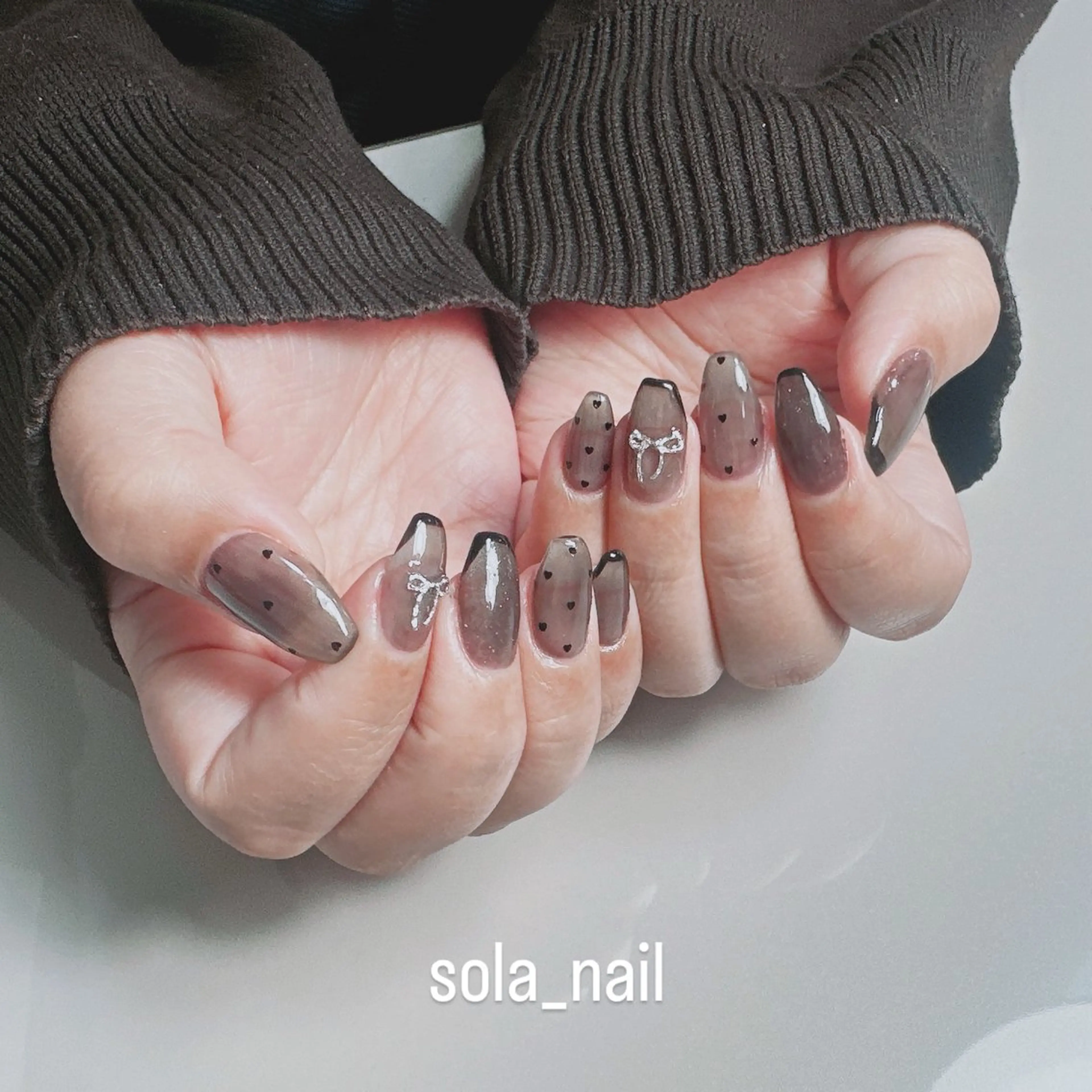 ネイル ドット フレンチネイル ガーリー ハート 持ち込み sola nailのネイルデザイン