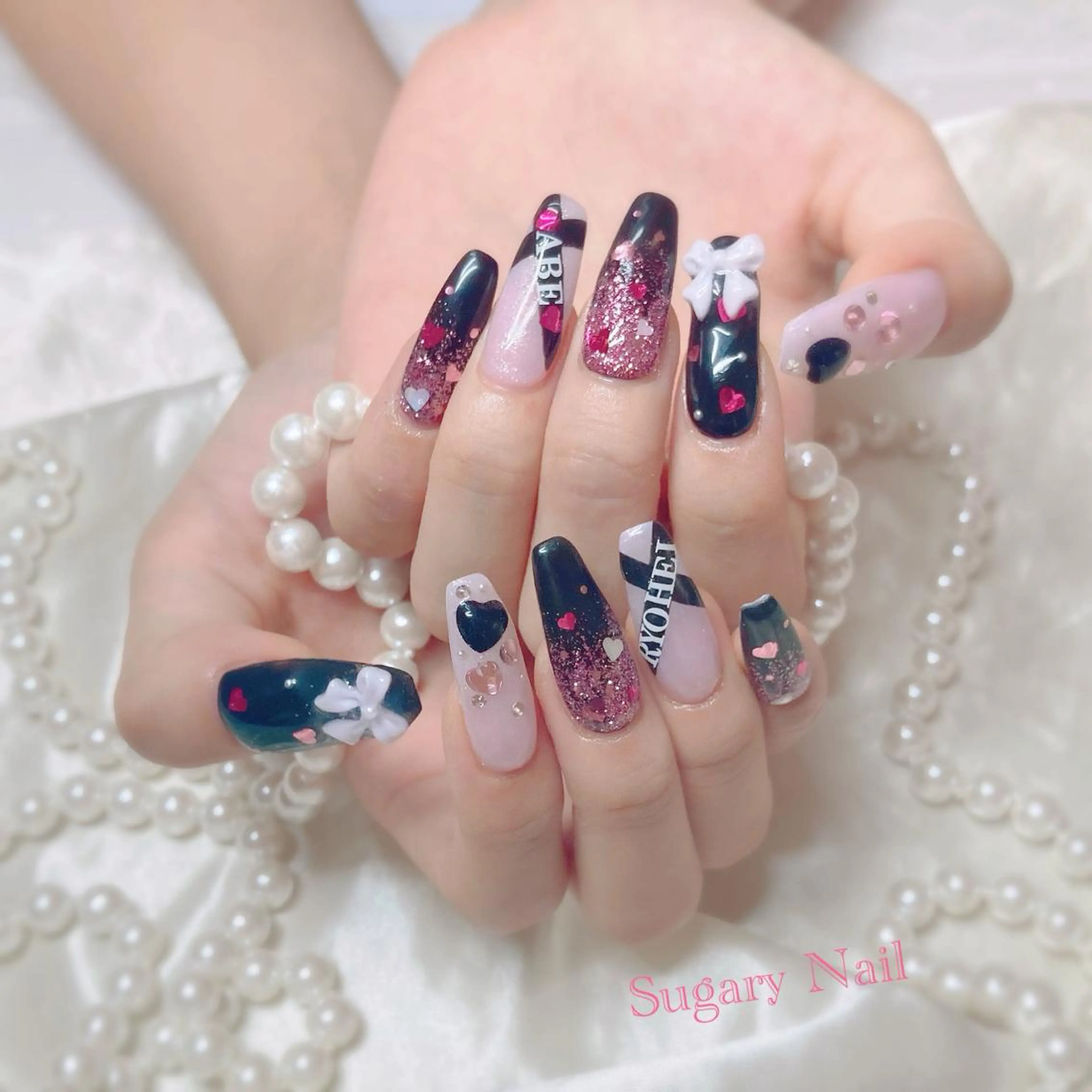 ネイル アートネイル リボン ハンドネイル フットネイル SugaryNail Rinaのネイルデザイン