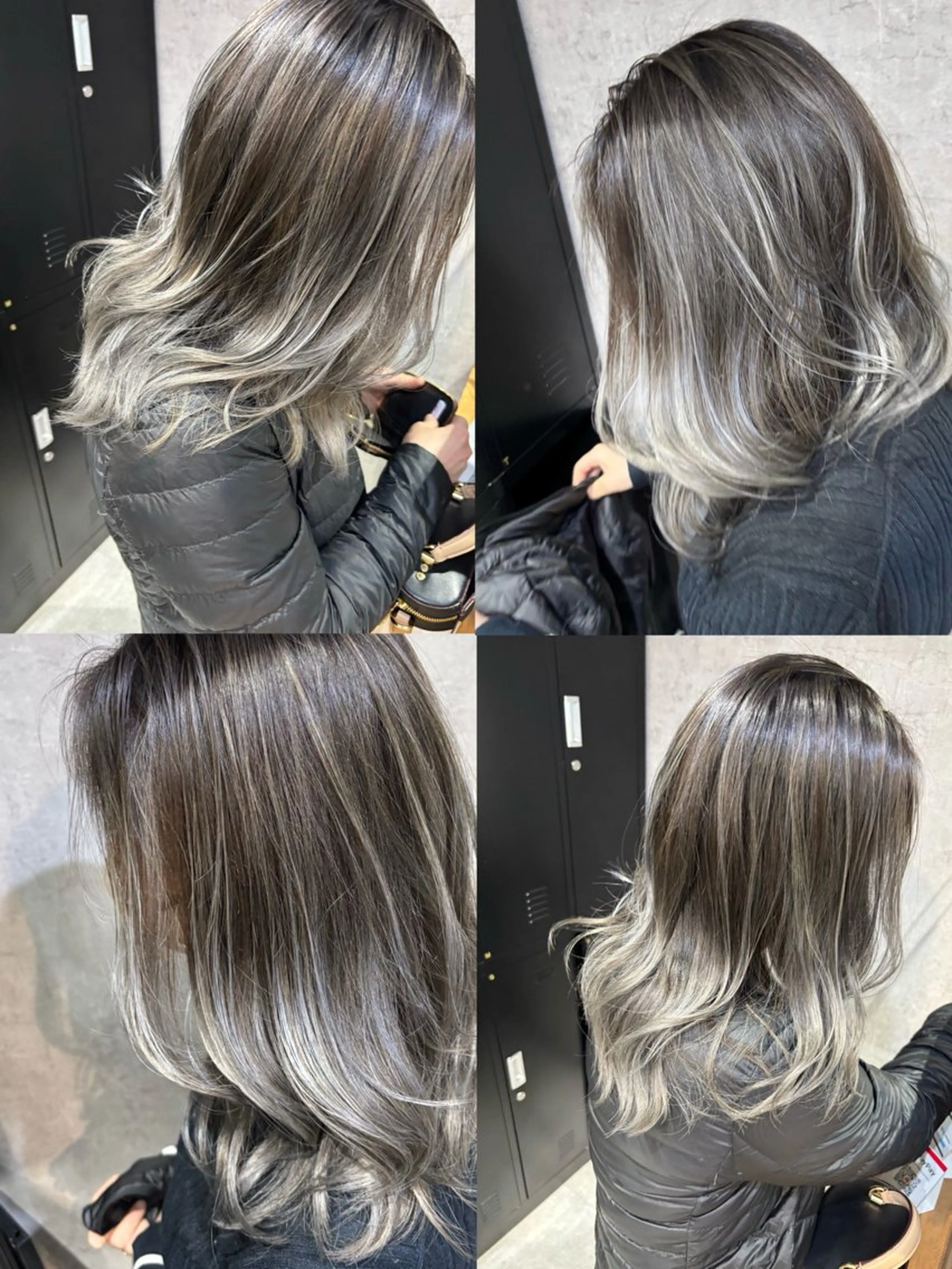セミロング カラー グレージュ ハイライトカラー シルバー シルバーグレージュ ハイライト カット ヘアカラー トリートメント 松井那津子 /ハイライトブリーチのヘアスタイル