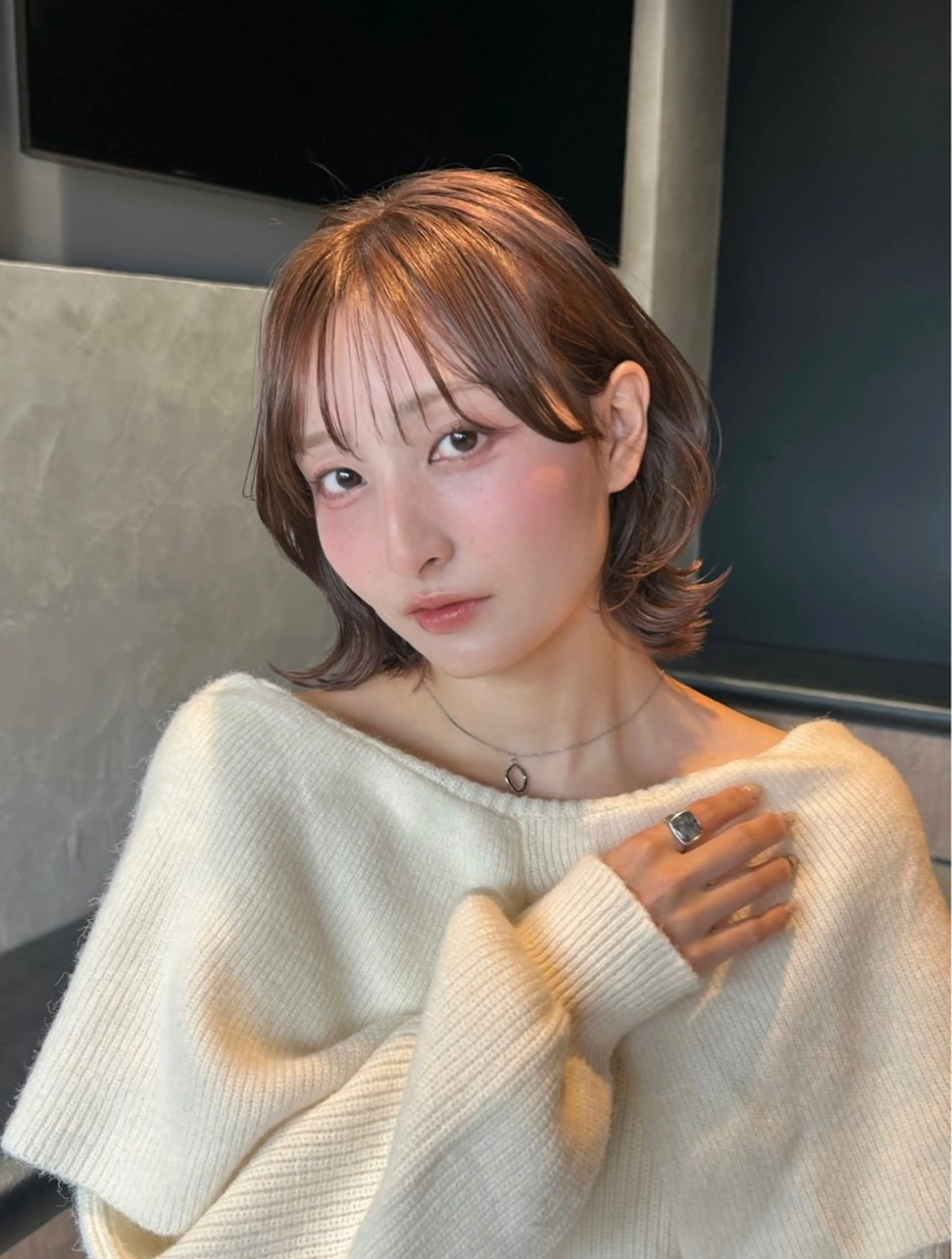 ミディアム カラー レイヤー/ボブ/透明 感カラー/佐藤奈由のヘアスタイル