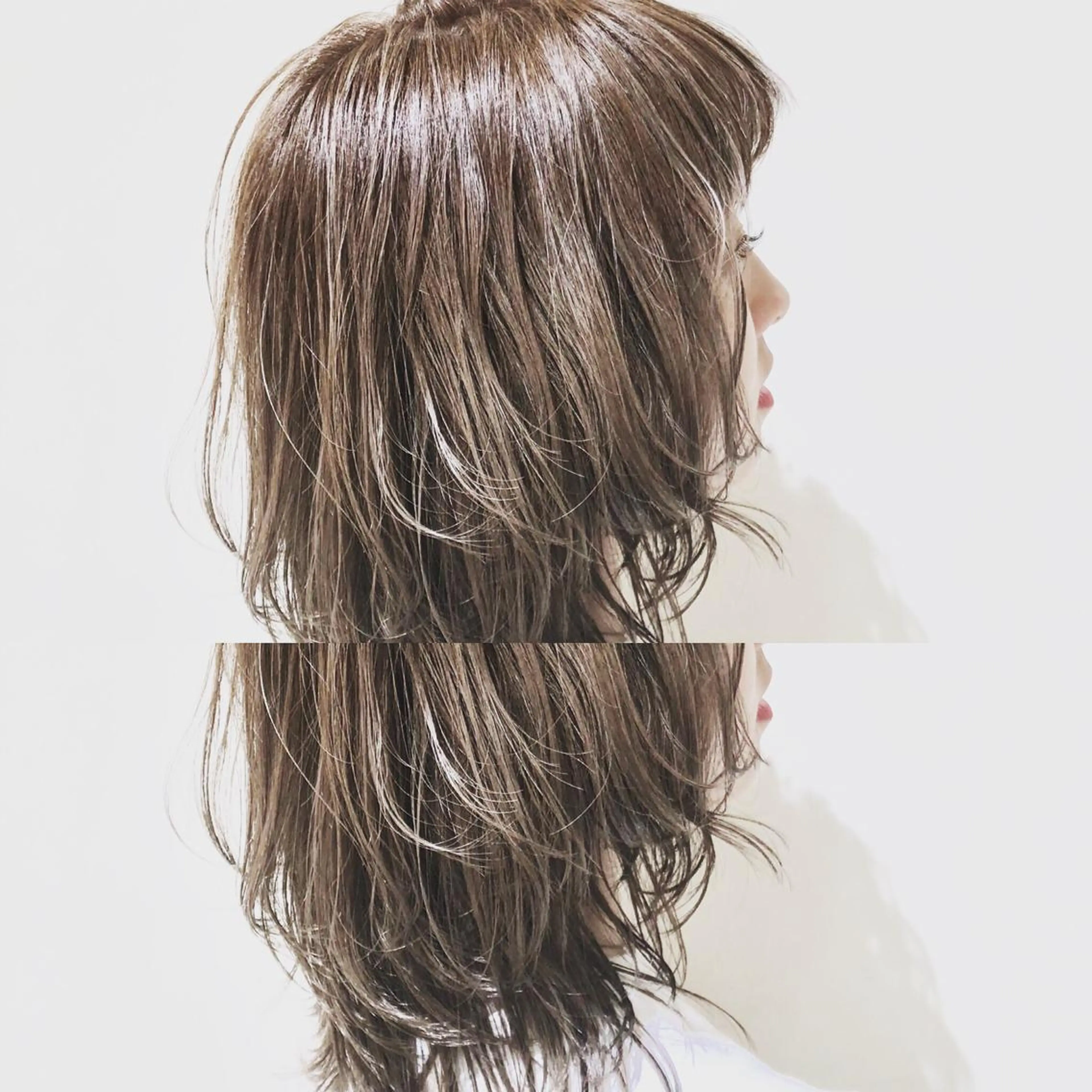 ミディアム カラー パーマ ヘアアレンジ ミディアムパーマ バレイヤージュ 黒髪 ブルーカラー ブルージュ 【ツヤ髪美容師】 ツダケイスケのヘアスタイル