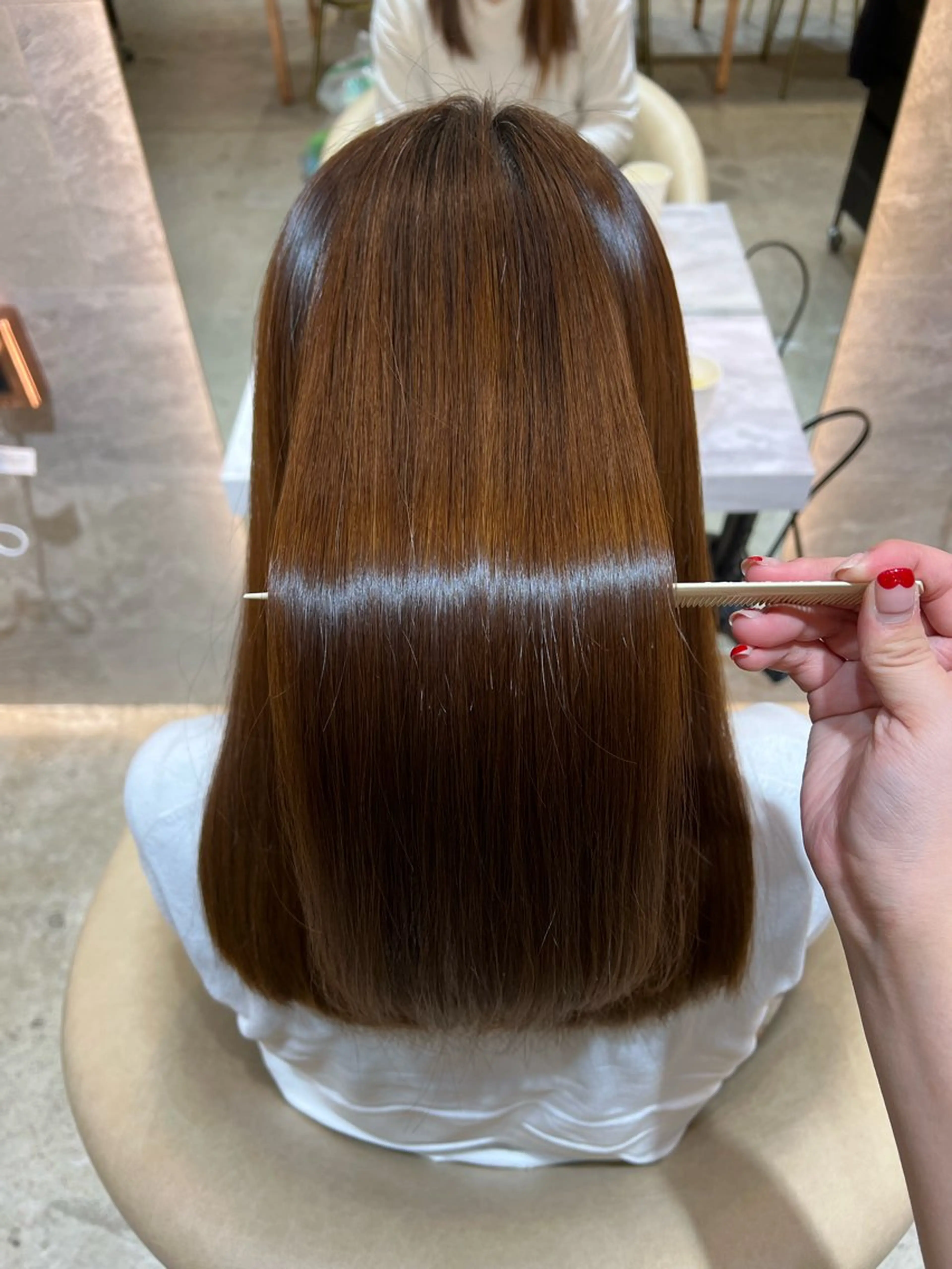 セミロング カラー ボブ/巻ける縮毛矯正 /韓国レイヤーはなのヘアスタイル