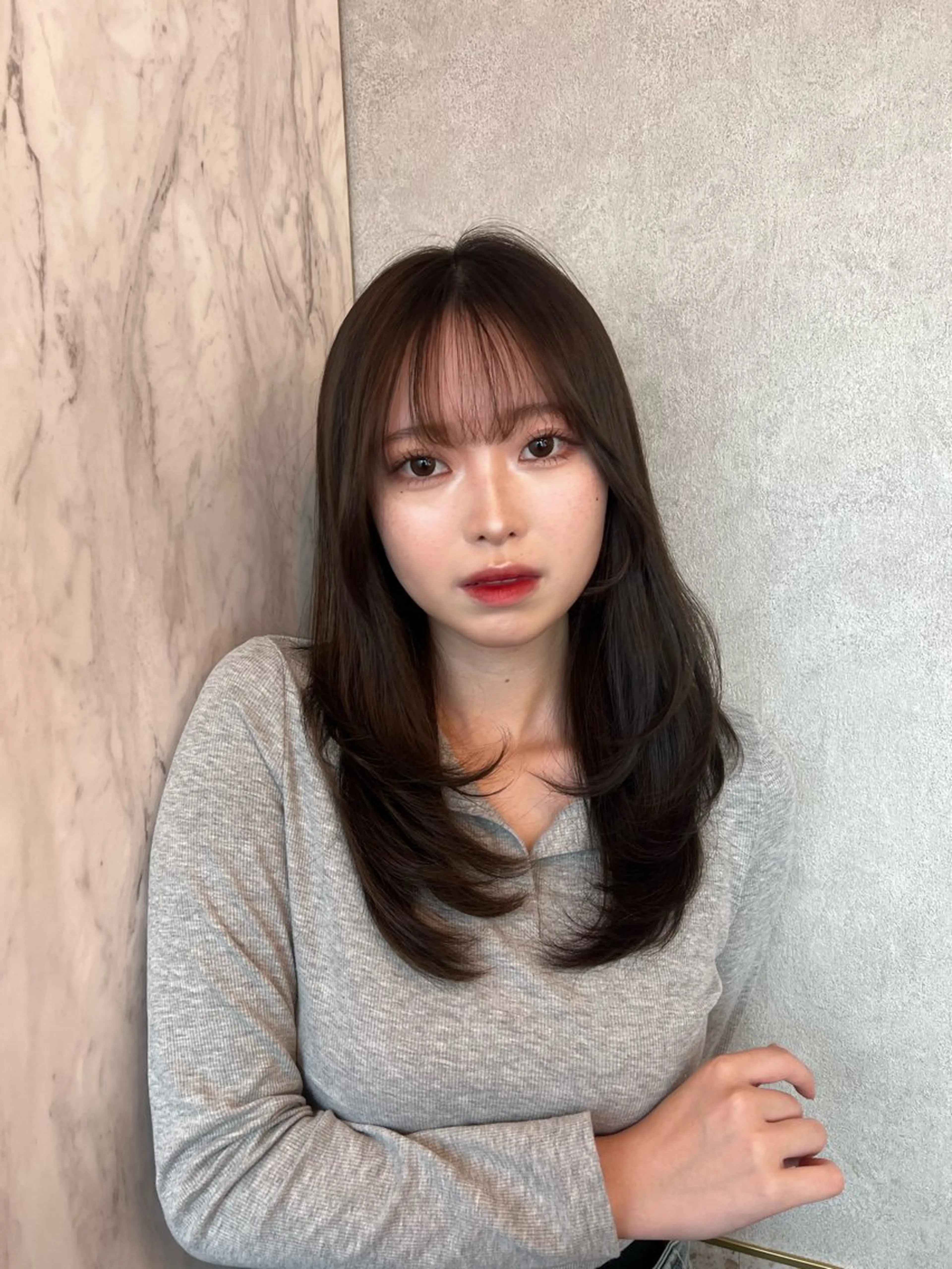 セミロング レイヤーカット カット ヘアカラー トリートメント 🎀しゅな/韓国 レイヤー/透明感♡のヘアスタイル