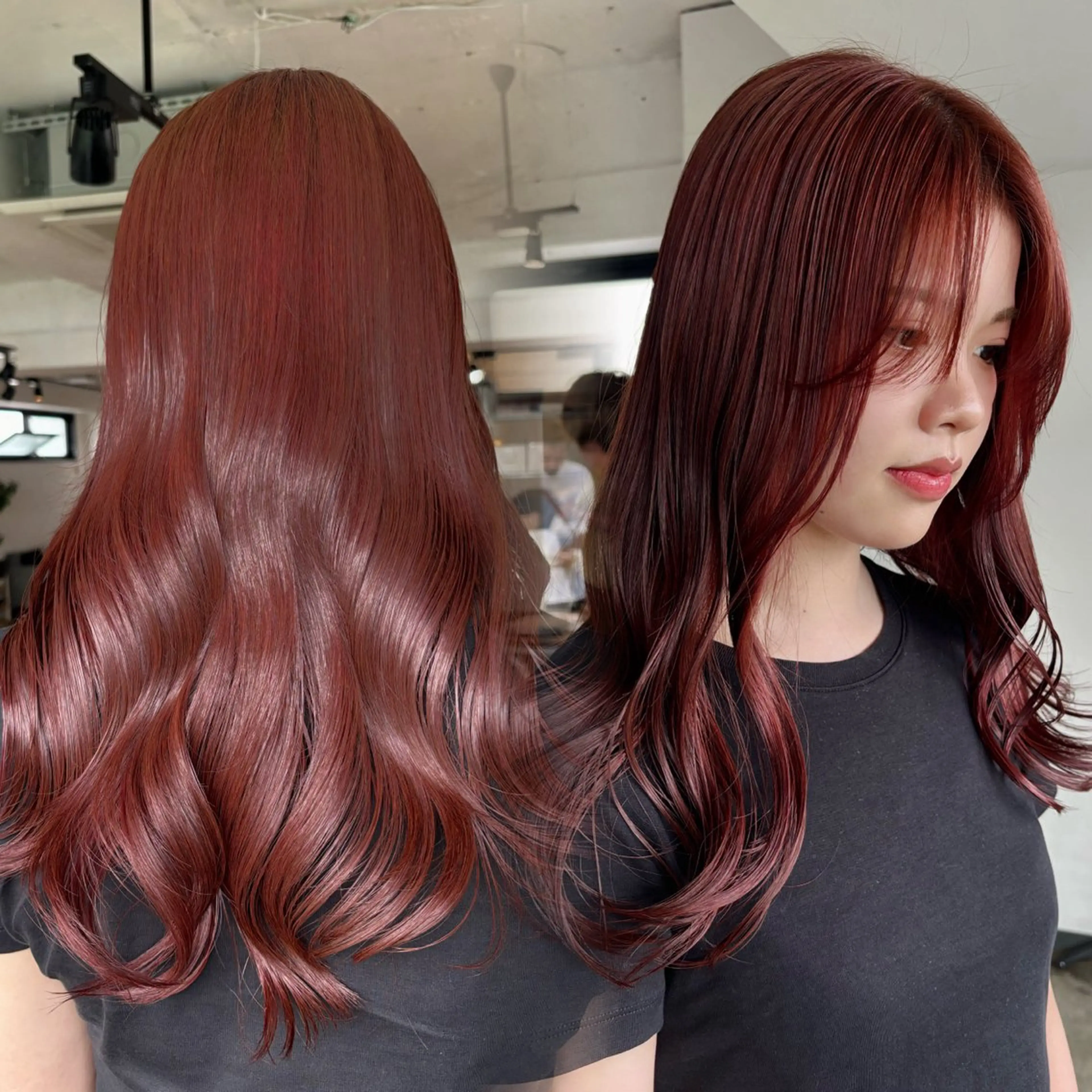 ロング カラー ボルドーカラー ケアカラー オレンジ ピンクカラー レッドカラー ヘアカラー 暖色カラー🍒 ケアブリーチ/akiのヘアスタイル