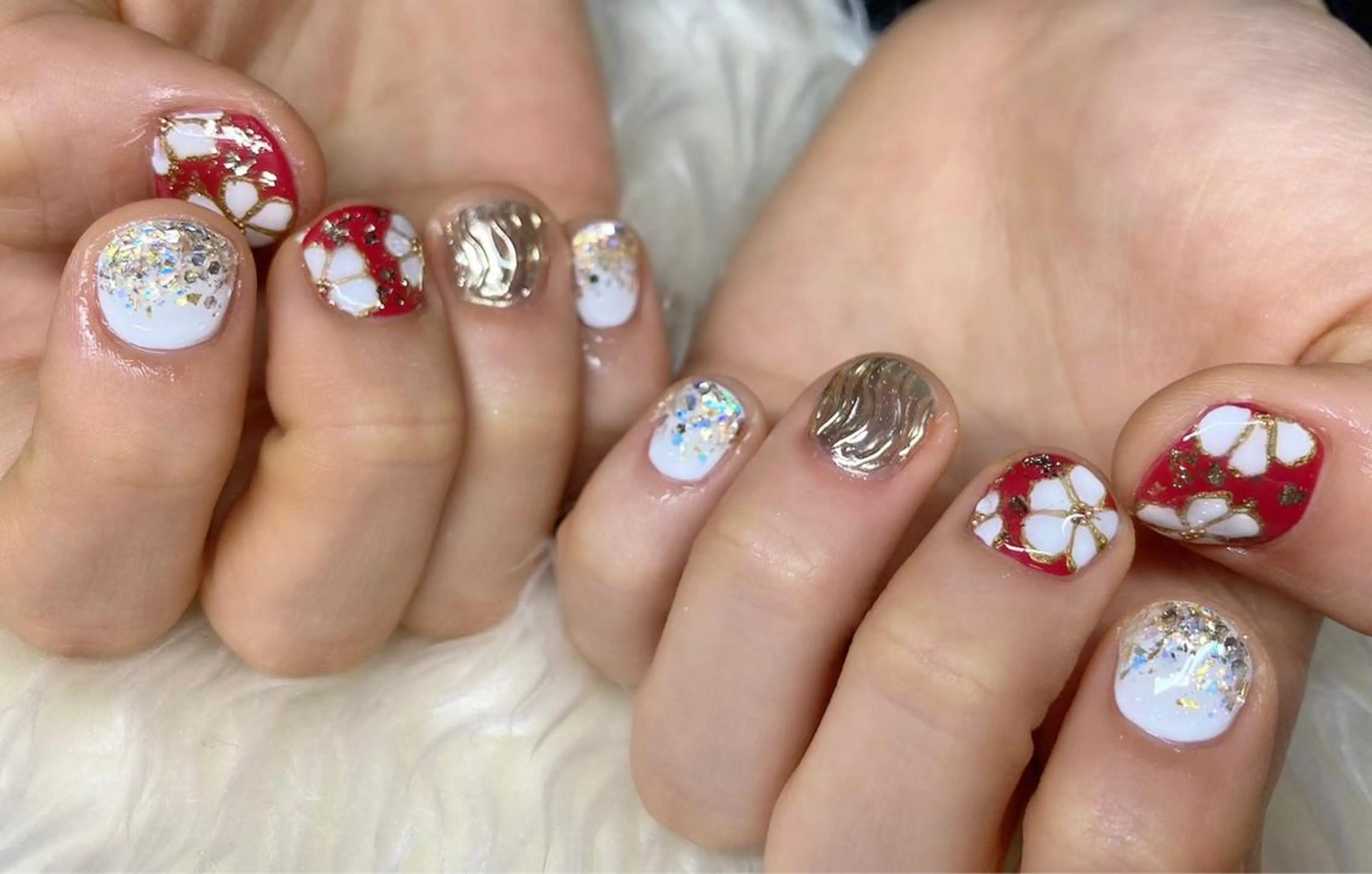 ネイル 成人式 ジェルネイル パラジェル ブライダルネイル 冬ネイル Nail&eye Belire 新宿のネイルデザイン