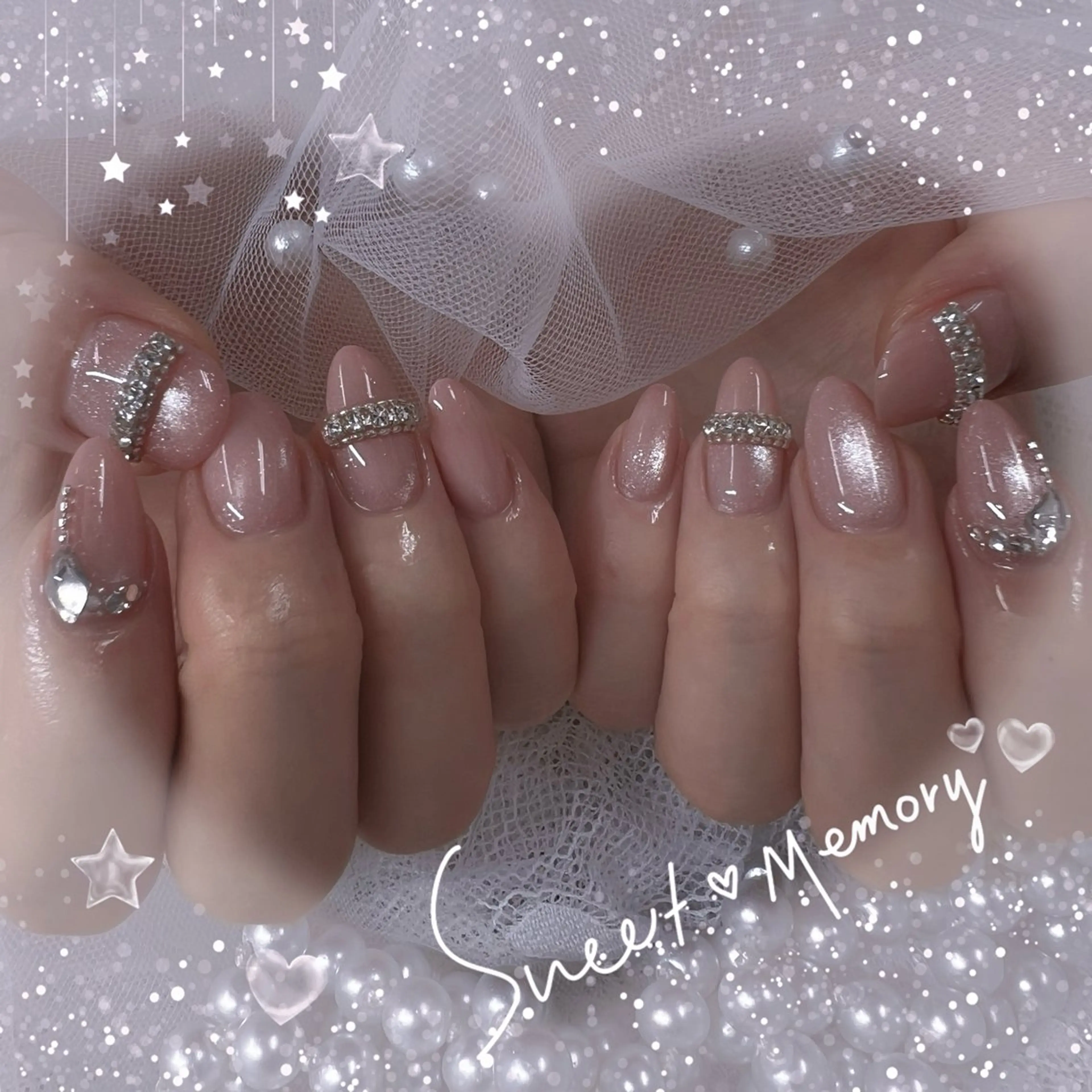 ネイル チークネイル フレンチネイル ガーリー ガラスフレンチ グラデーション ハンドネイル Chill Nailsalonのネイルデザイン