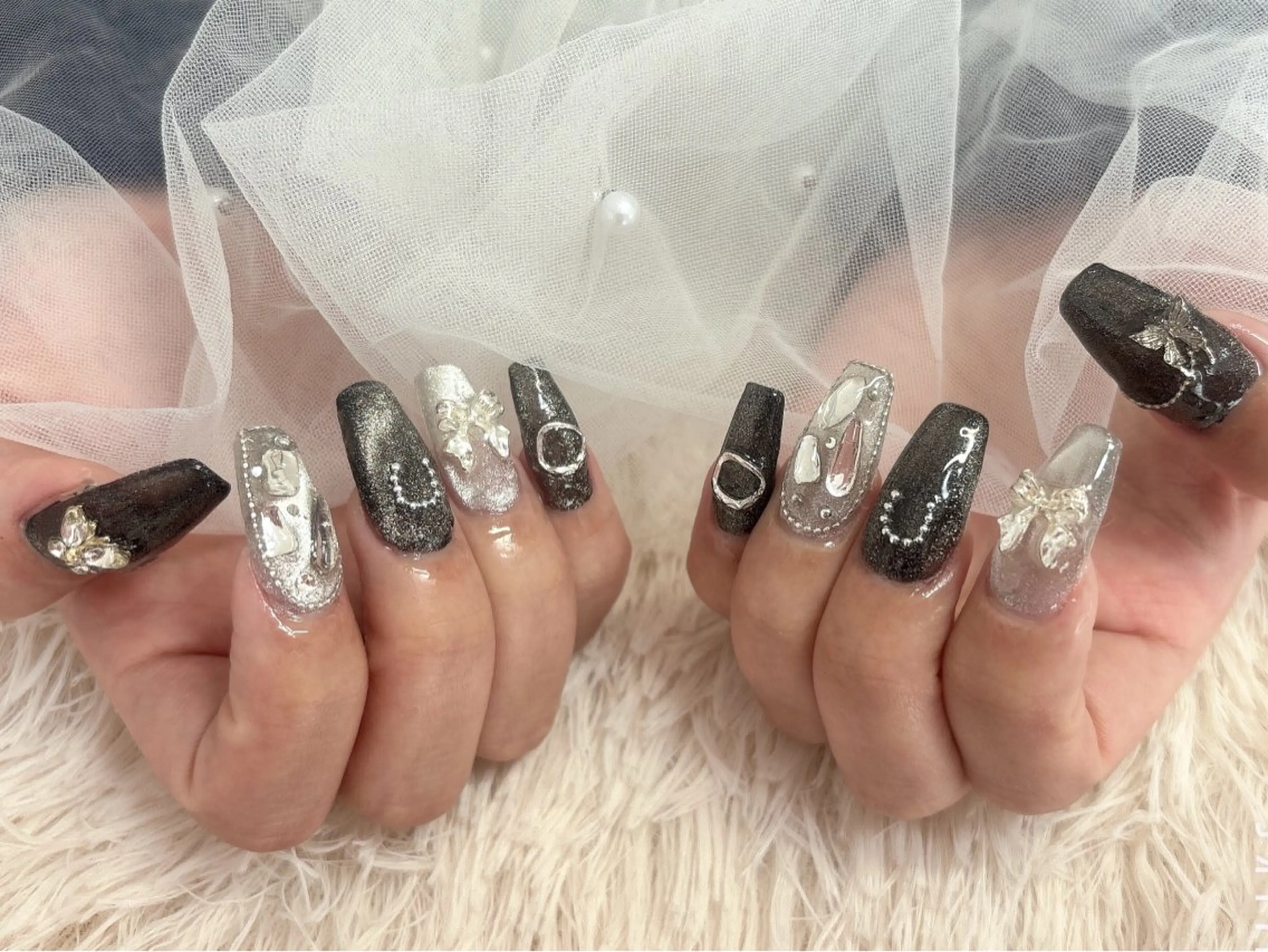ネイル 成人式 マグネットネイル ハンドネイル nail salon はるりのネイルデザイン