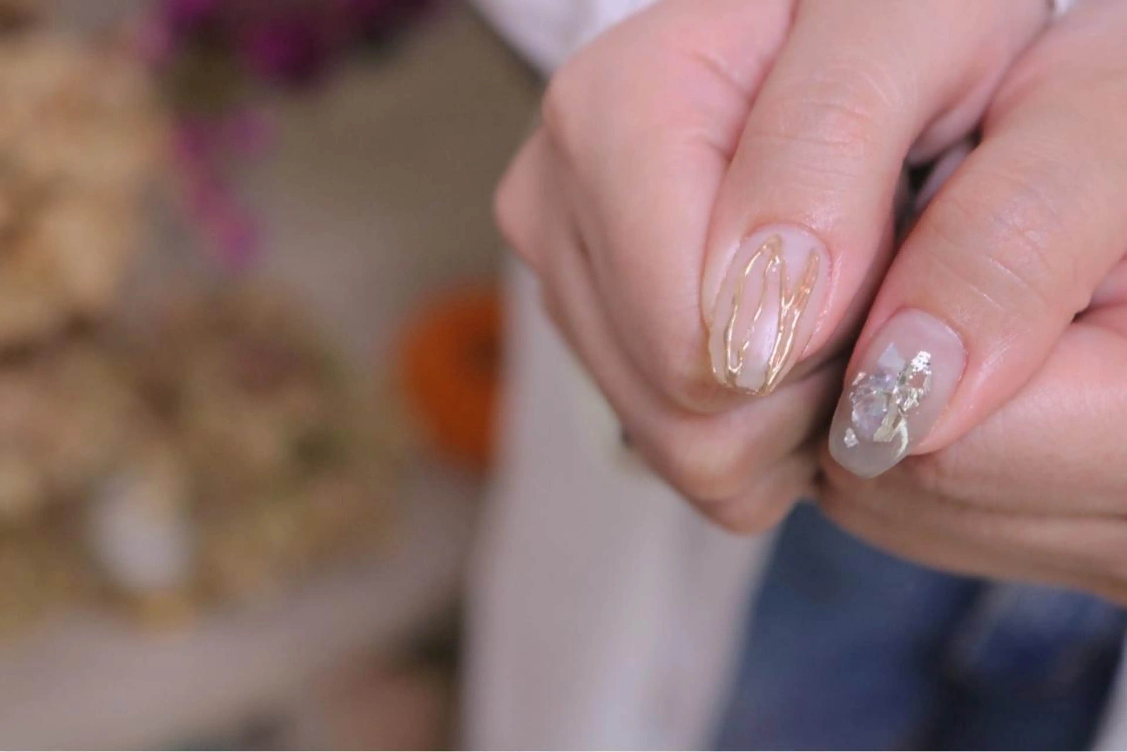 ネイル オーロラネイル カジュアル 長さ出し ジェルネイル 韓国ネイル ハンドネイル MH Nailのネイルデザイン