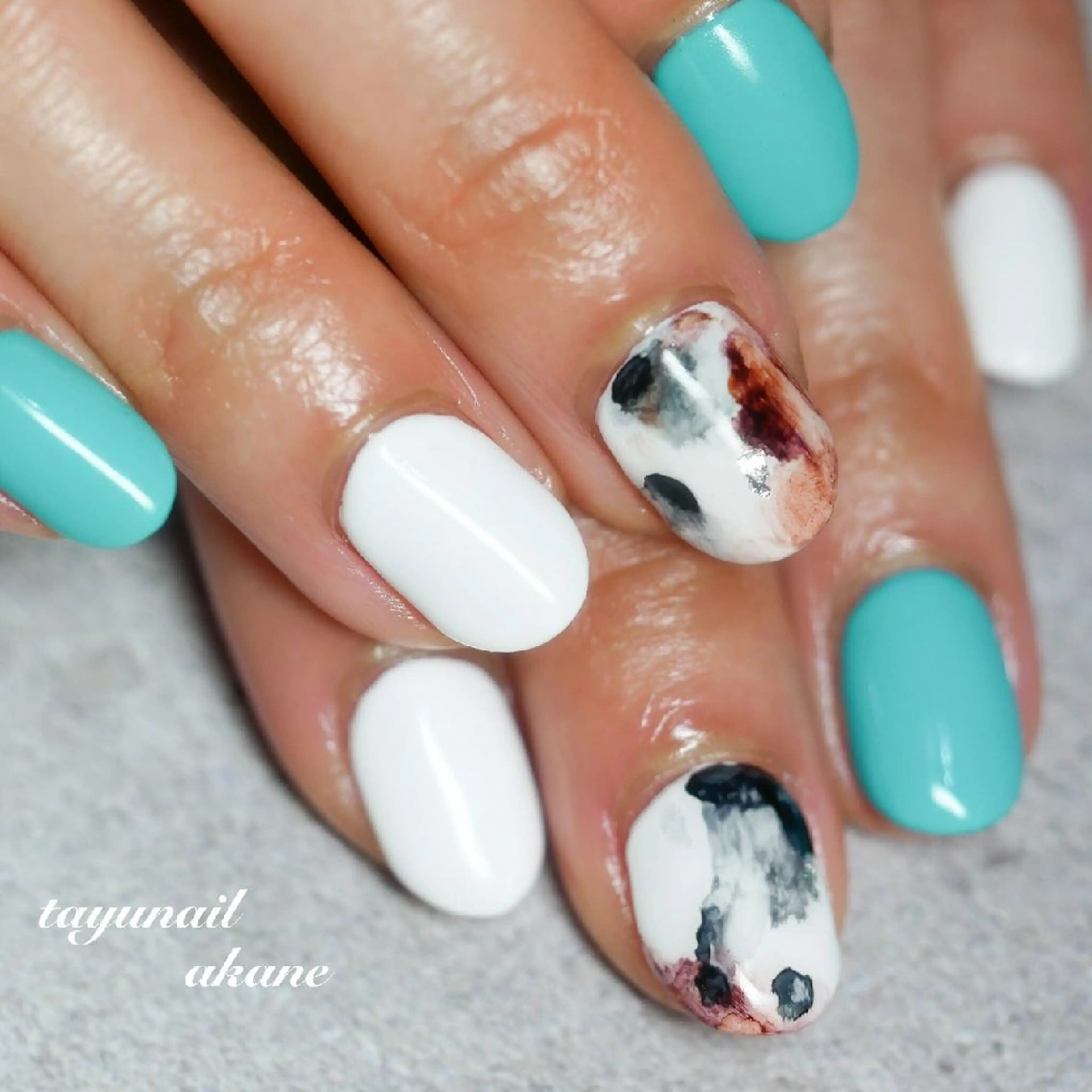 ネイル アートネイル ブルー ジェルネイル パラジェル 春ネイル ネイルサロン 【たゆnail】のネイルデザイン