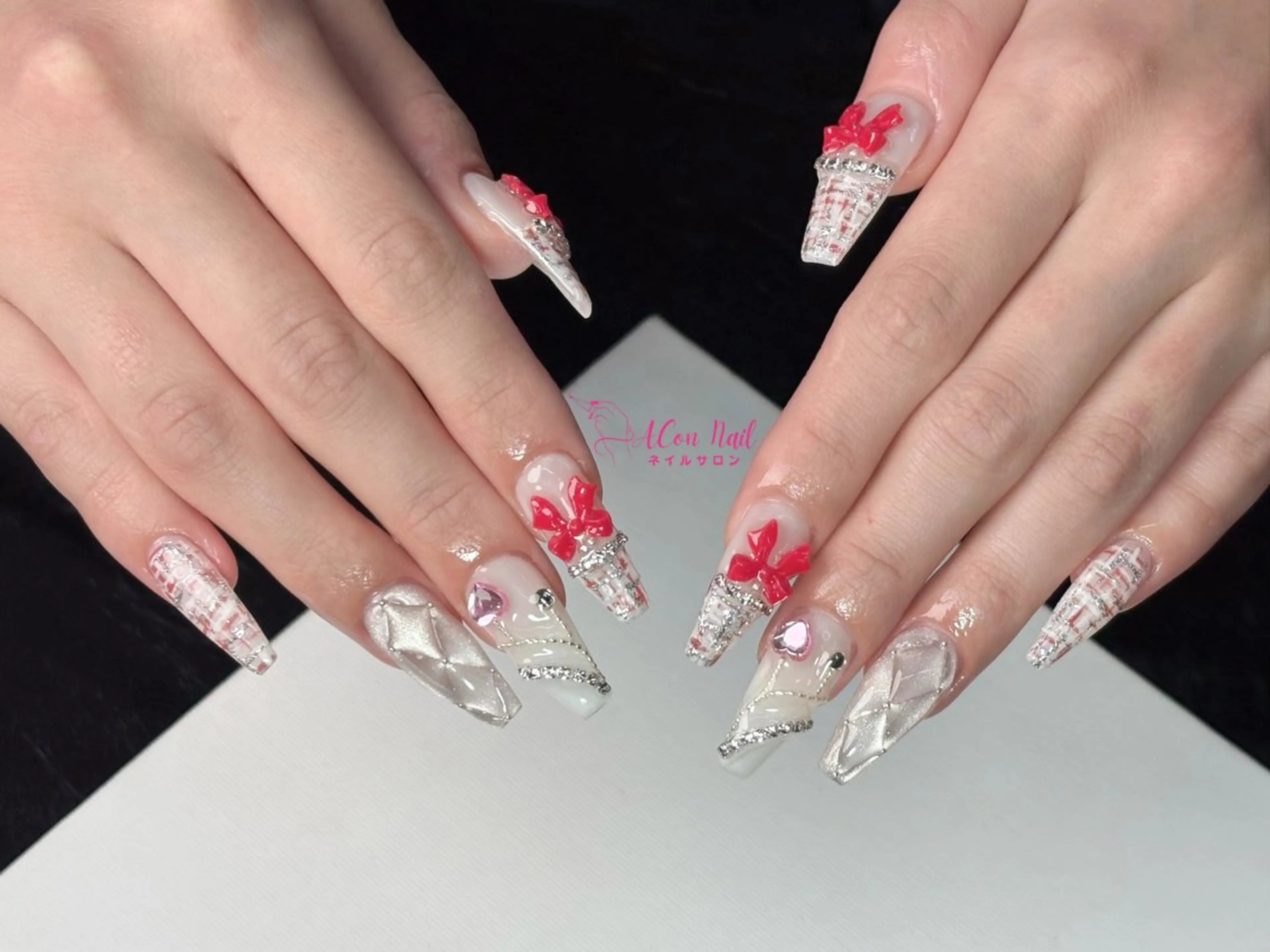 ネイル 桜ネイル 長さ出し フラワーネイル フレンチネイル ジェルネイル ハンドネイル ACon NailSalonのネイルデザイン