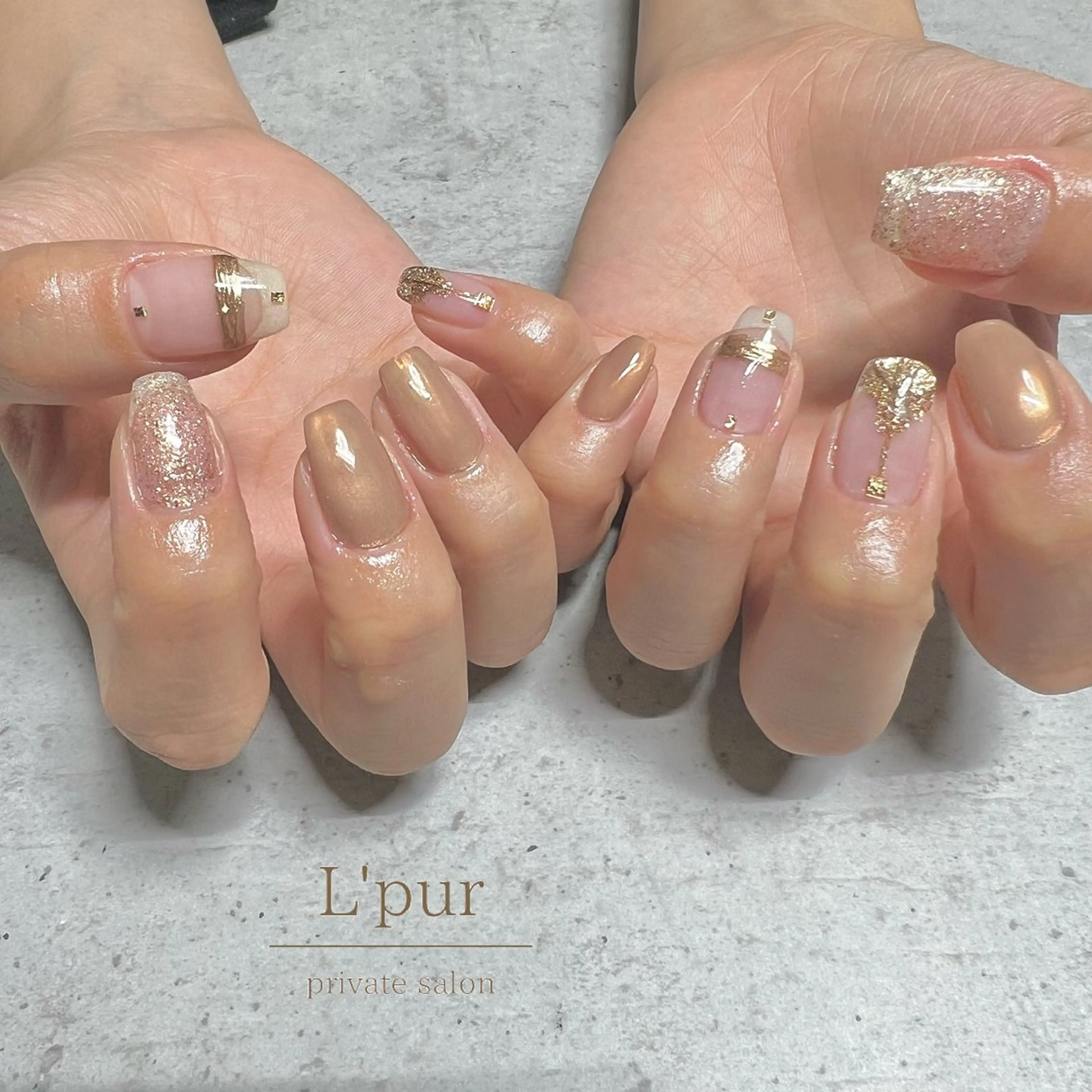 ネイル ブラウン フレンチネイル グラデーション ラメ(グリッター) ミラーネイル ハンドネイル Yuka .Mのその他イメージ