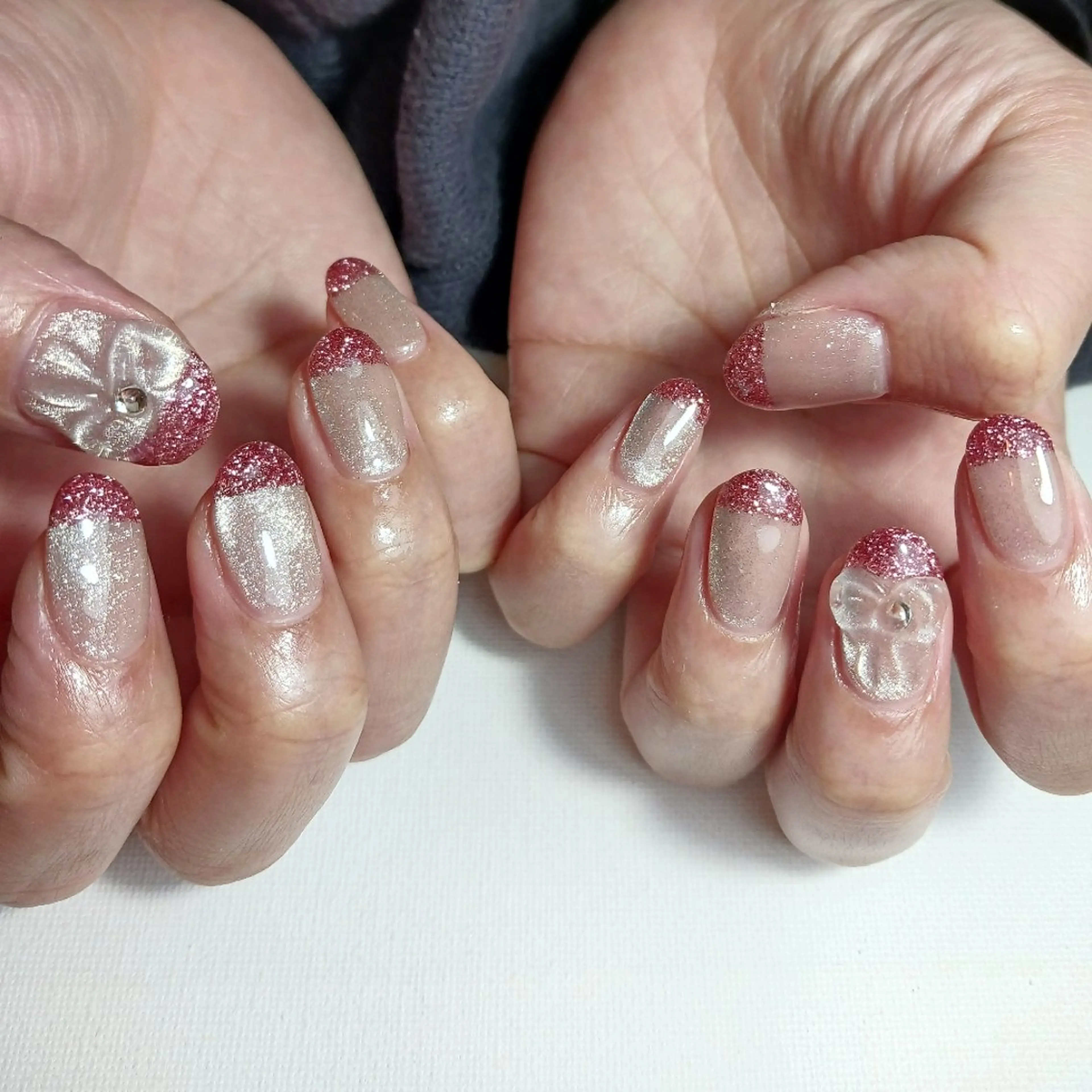 ネイル フレンチネイル ジェルネイル ラメ(グリッター) マグネットネイル 持ち込み ハンドネイル owlnail /持込みデザイン専門のネイルデザイン