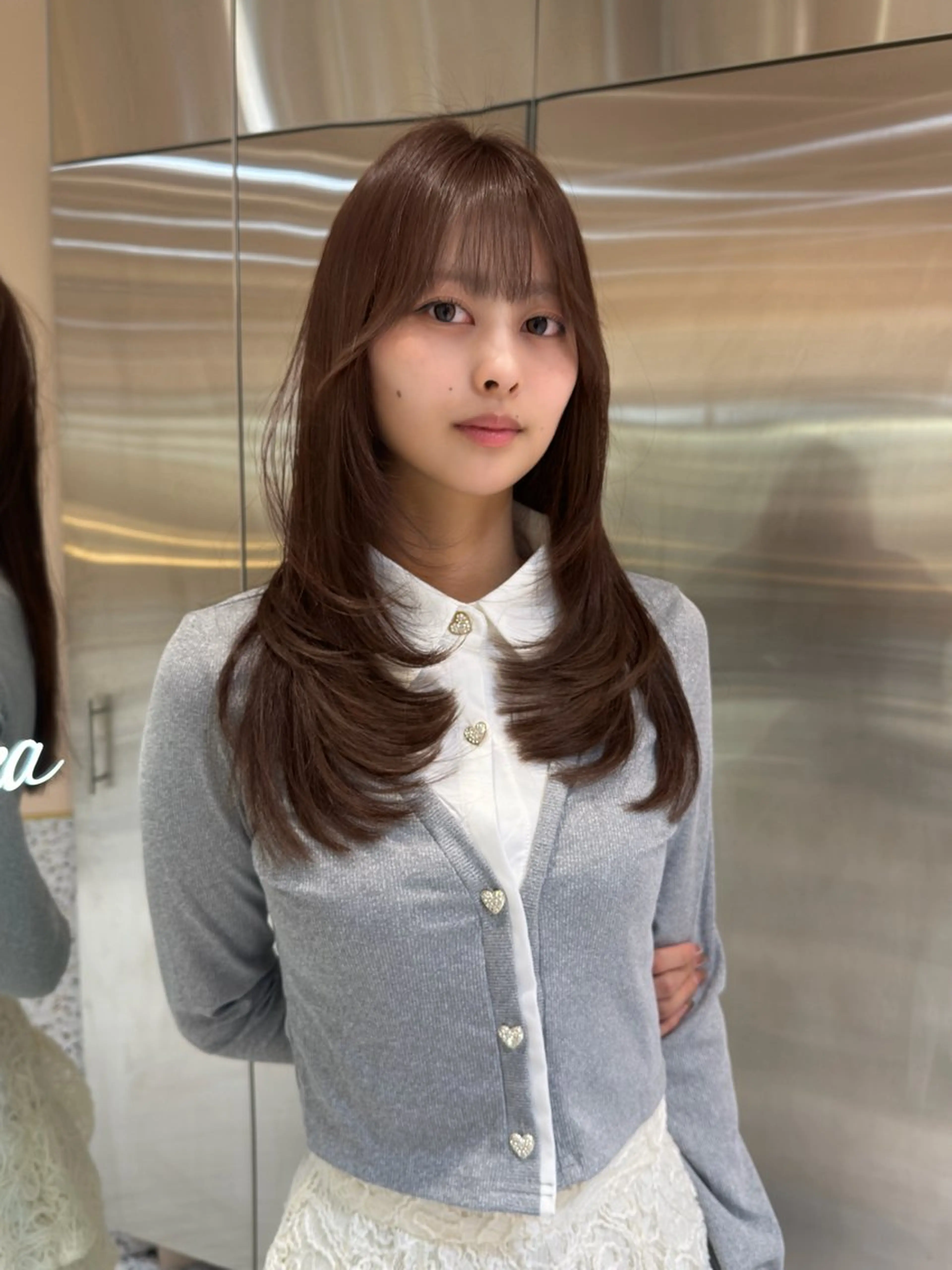 ロング カラー ブリーチ 縮毛矯正 カット ヘアカラー トリートメント 今っぽレイヤーカット グレージュ/リョウヤのヘアスタイル