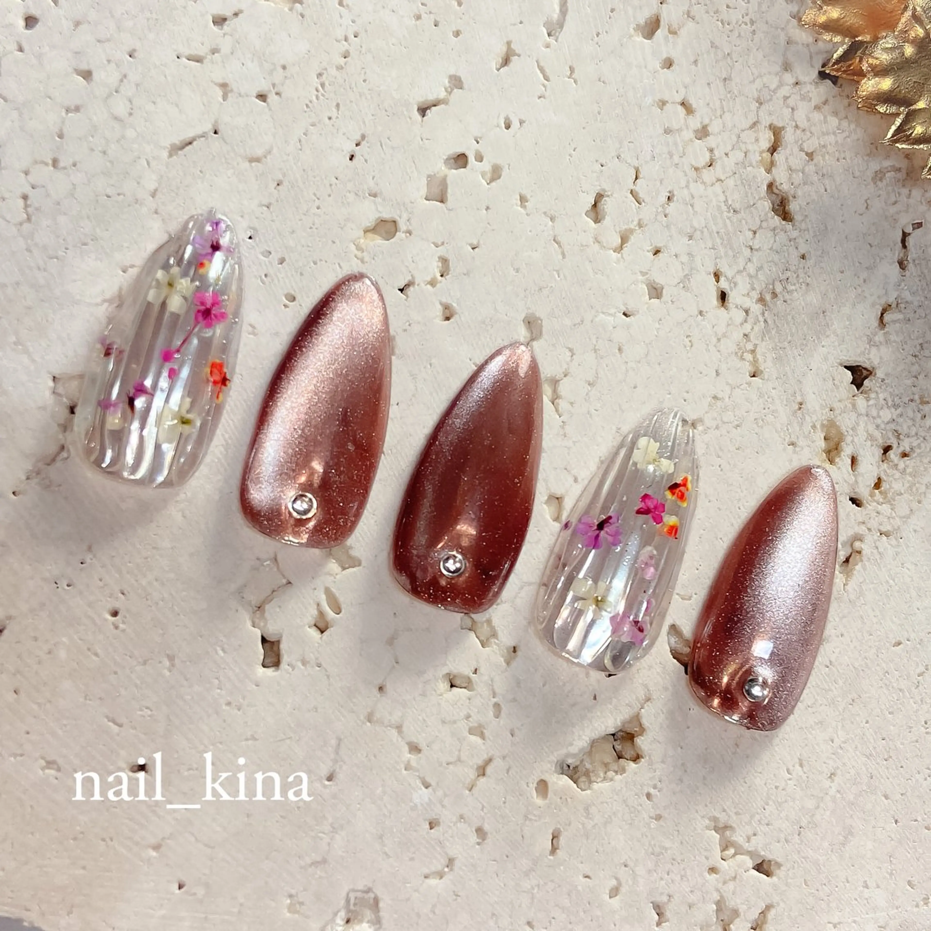 ネイル アートネイル フラワーネイル マグネットネイル 春ネイル nail_ kinaのネイルデザイン