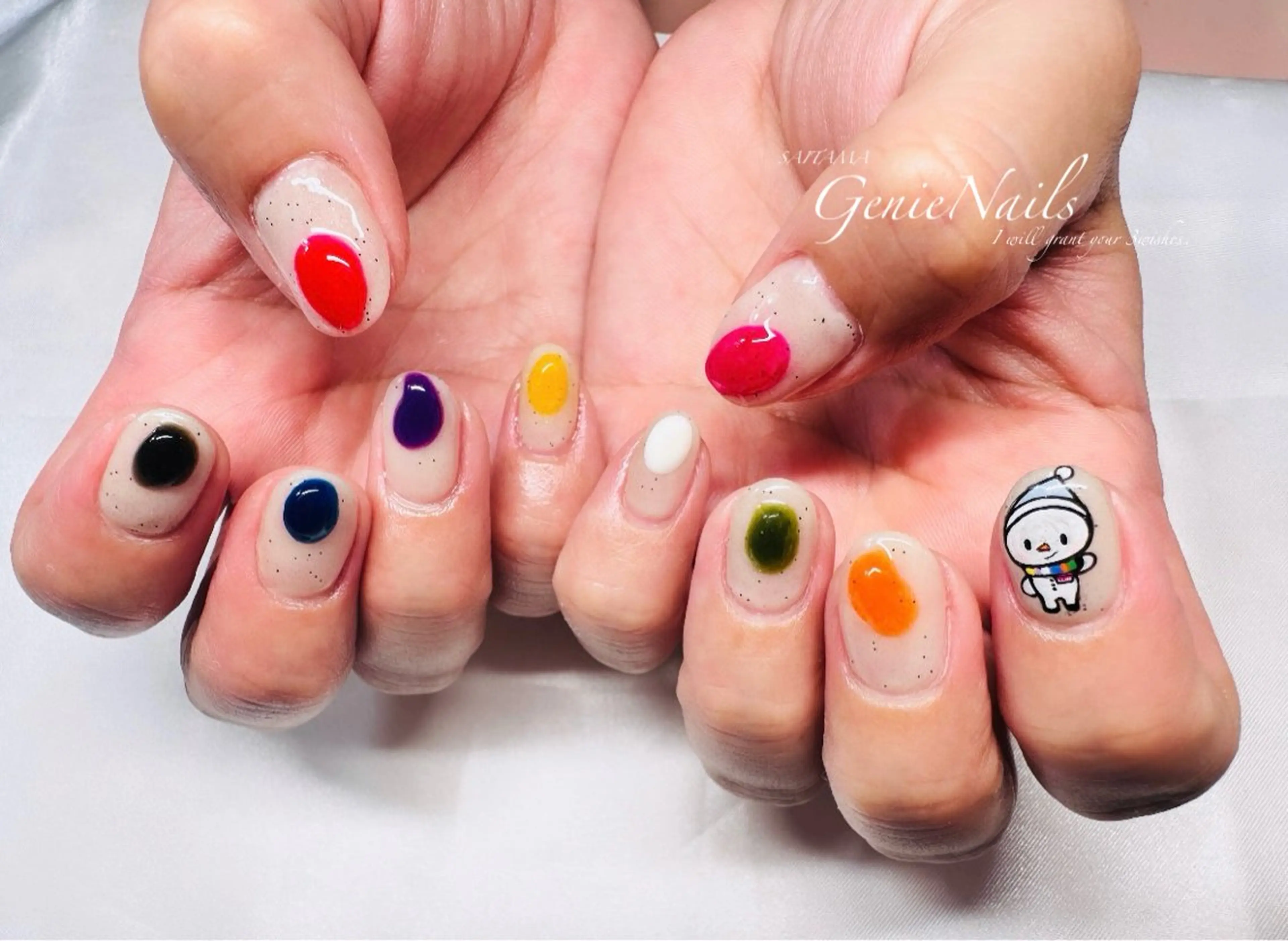 メンズ ネイル アートネイル 長さ出し 氷ネイル・うるうるネイル ロングネイル 持ち込み Genie Nailsのネイルデザイン