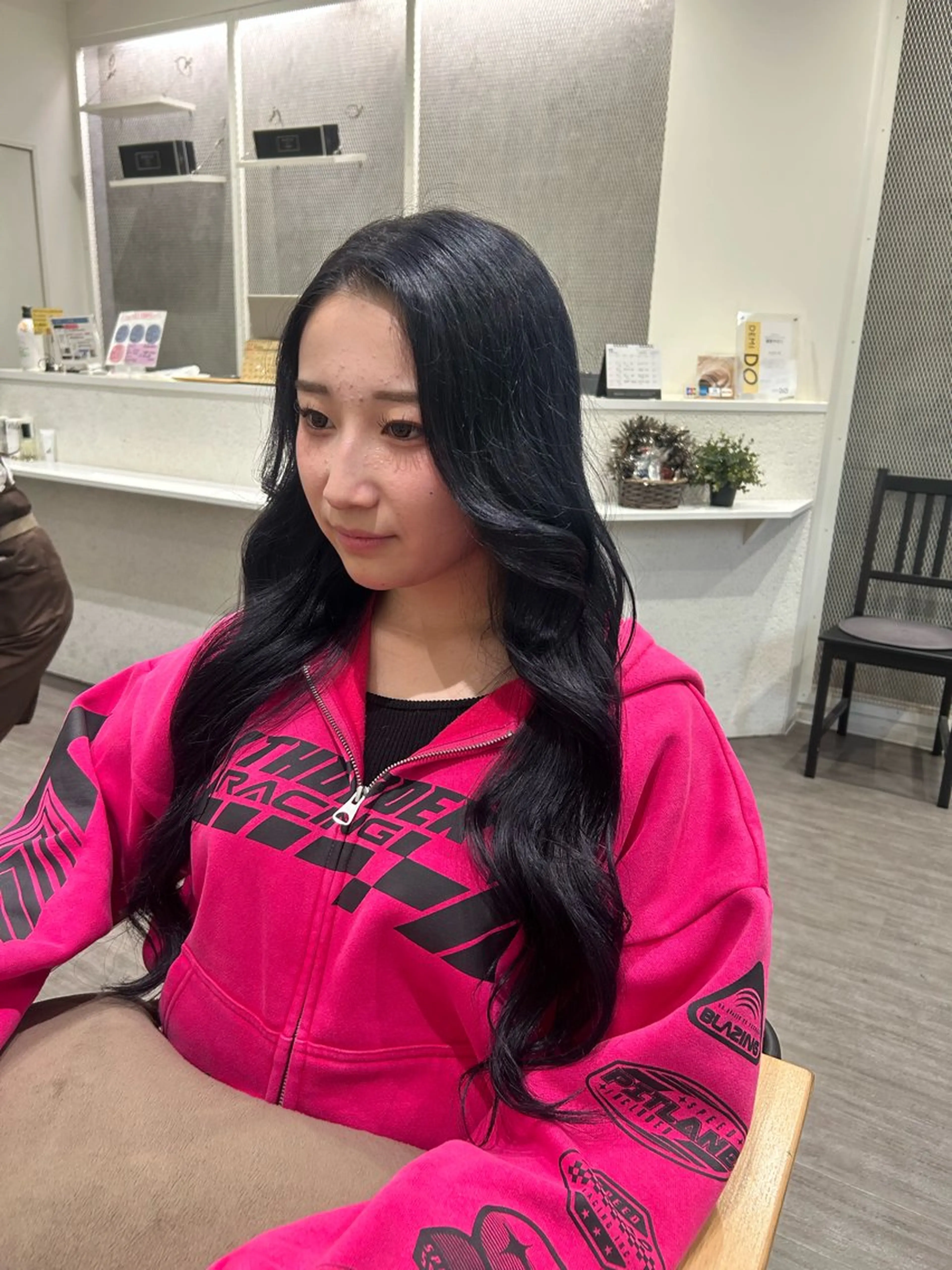 ロング カラー ヘアアレンジ 黒髪 ブルーカラー ブルーブラック 韓国風ヘア cocotte 💟草間紫音💟のヘアスタイル