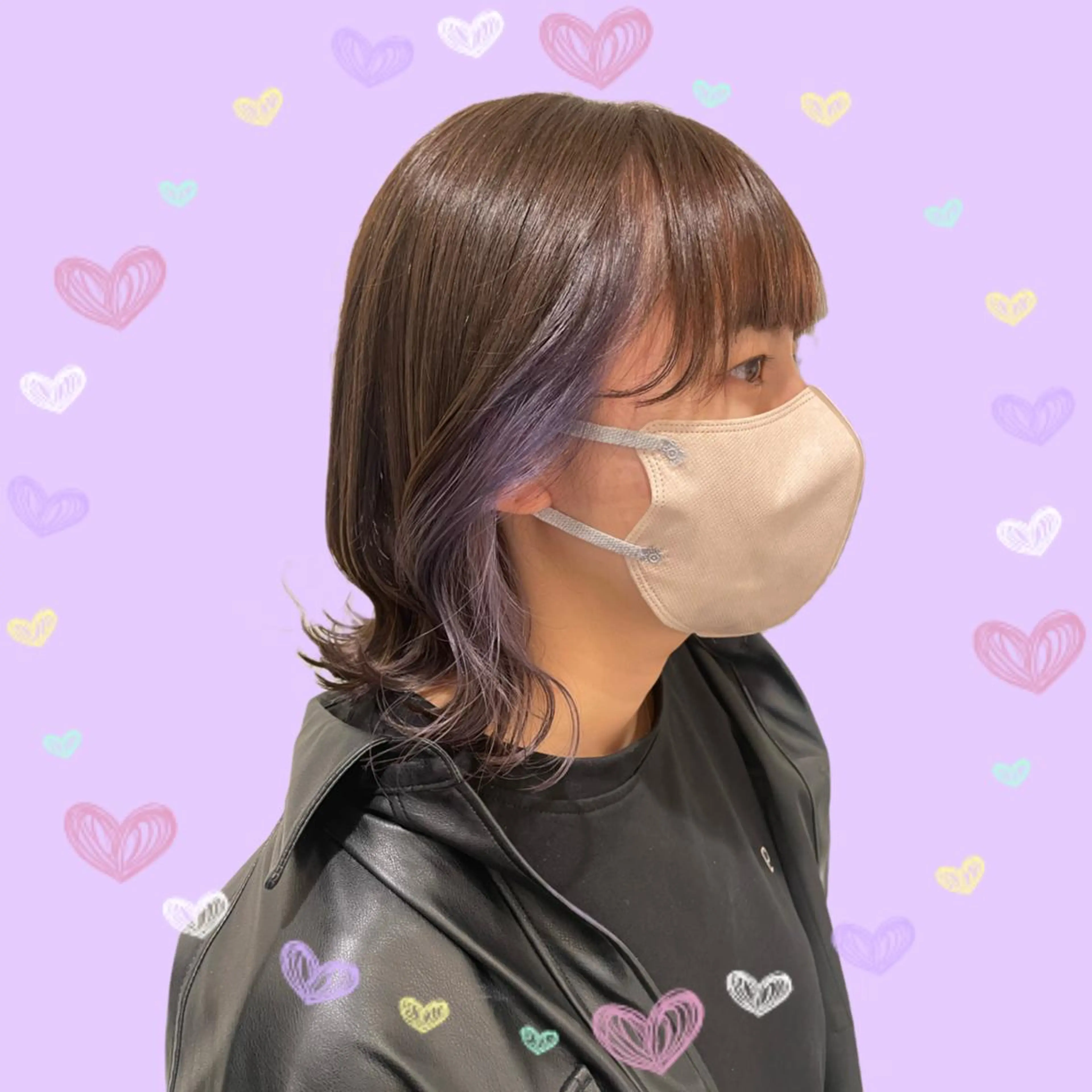 ミディアム カラー ヘアアレンジ ブリーチ イヤリングカラー インナーカラー パープルカラー ブリーチ♡メンズ マッシュ♡MIUのヘアスタイル