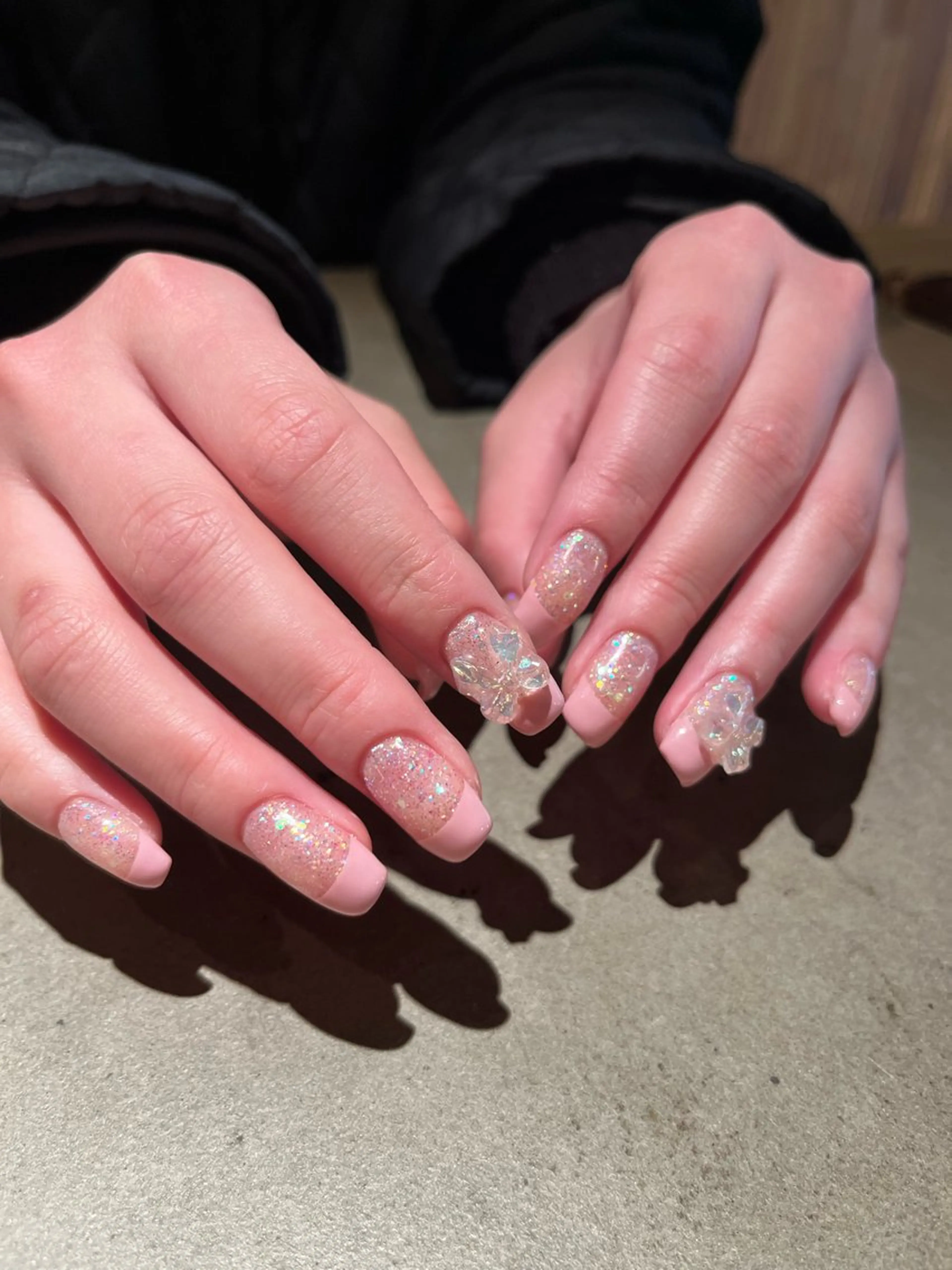 ネイル オーロラネイル クリアネイル フレンチネイル ラメ(グリッター) パステルネイル 赤根 風南のネイルデザイン